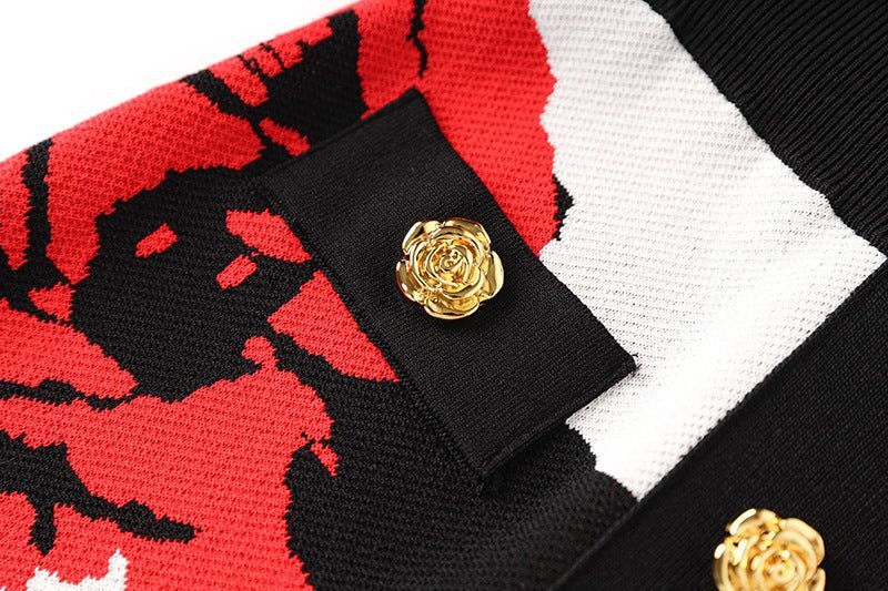 Annie Skirt - Fitted Pencil Style - Floral Pattern - Slim Silhouette - Versatile Styling - Gold - Tone Buttons