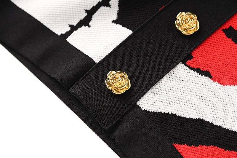 Annie Skirt - Fitted Pencil Style - Floral Pattern - Slim Silhouette - Versatile Styling - Gold - Tone Buttons