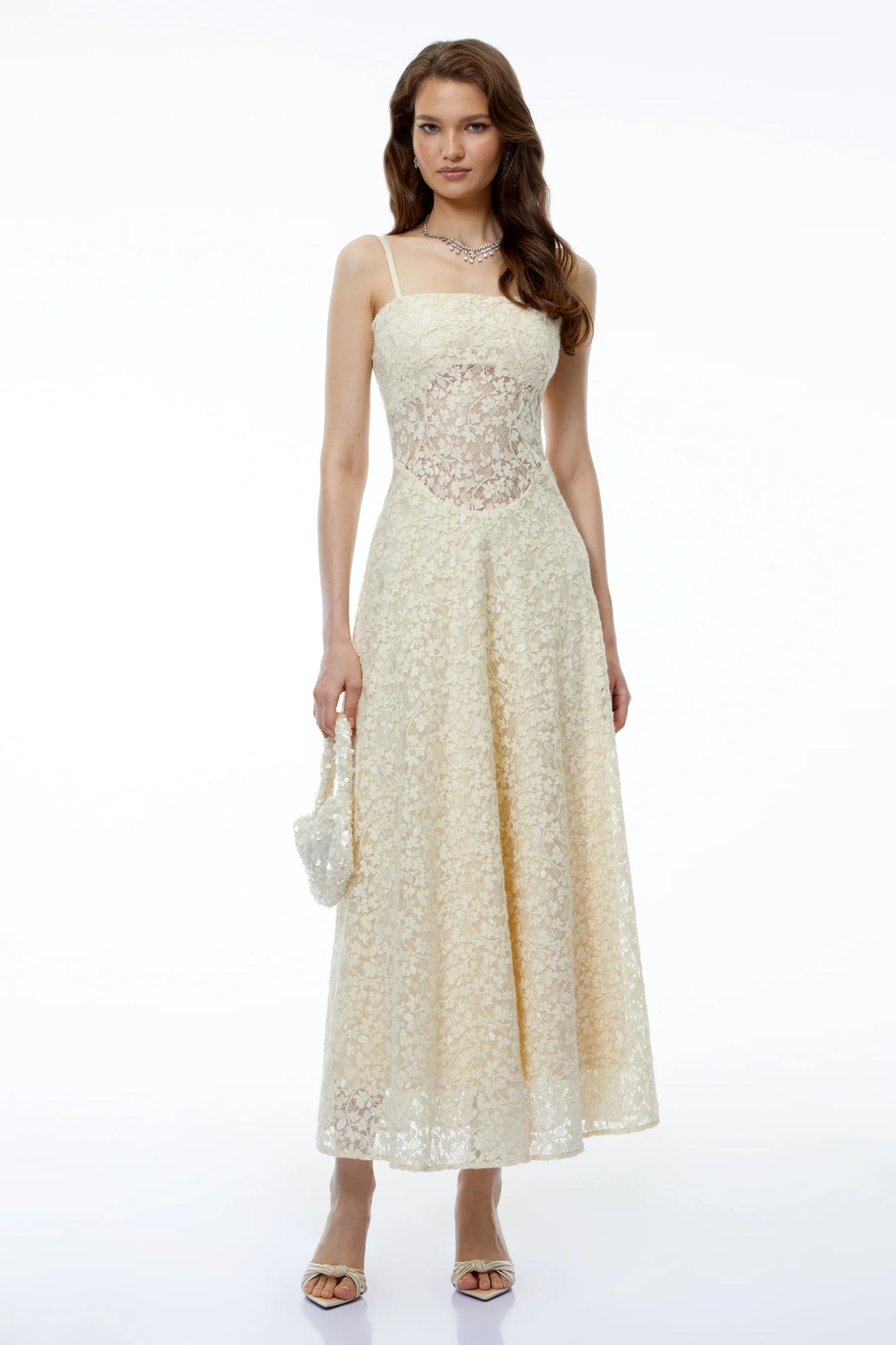 Anouk Cream Sleeveless Maxi Dress with Lace Panels