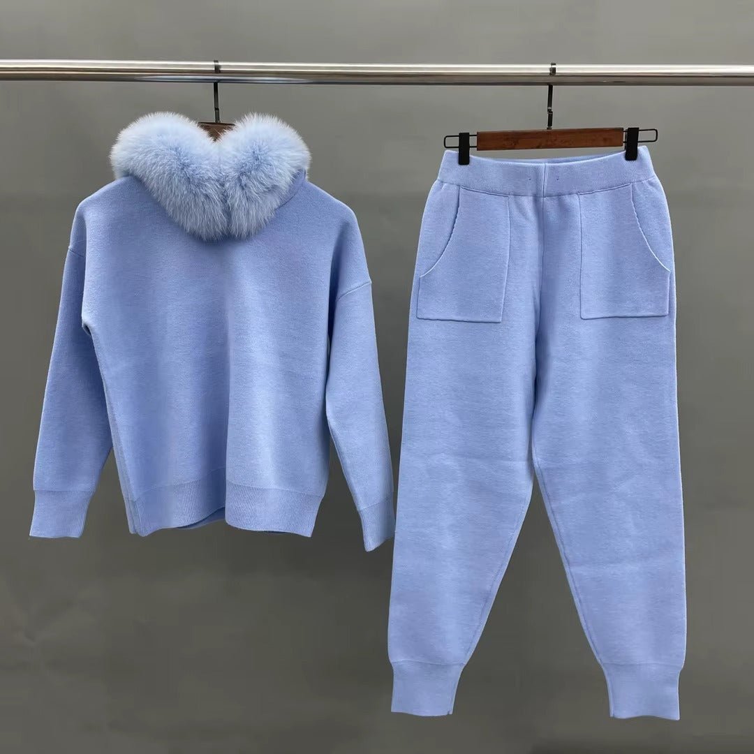 Ansley Cotton Knit Set with Real Fox Fur Hood