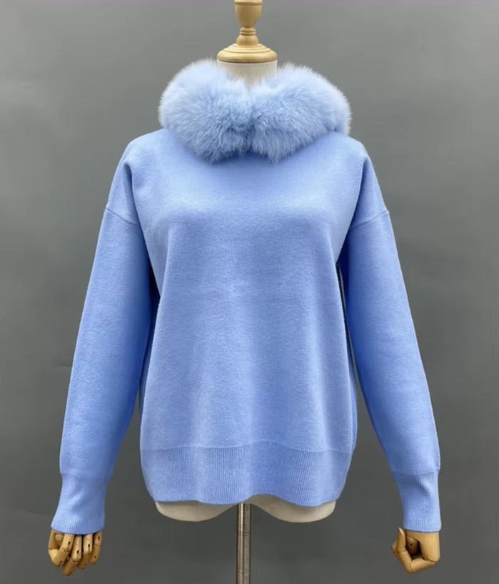 Ansley Cotton Knit Set with Real Fox Fur Hood