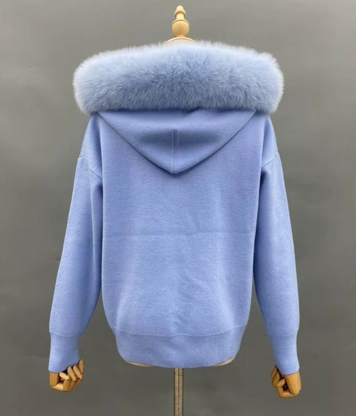 Ansley Cotton Knit Set with Real Fox Fur Hood