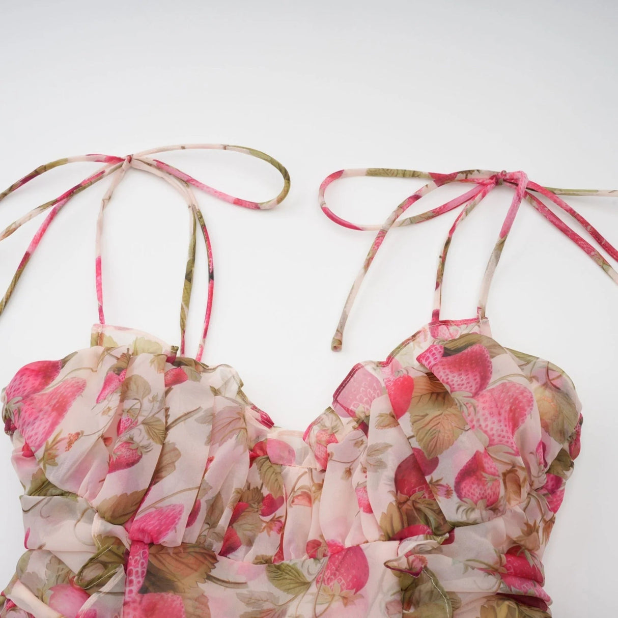 Antonella Mini Dress Strawberry - Print Tiered Flounce & Lace - Up