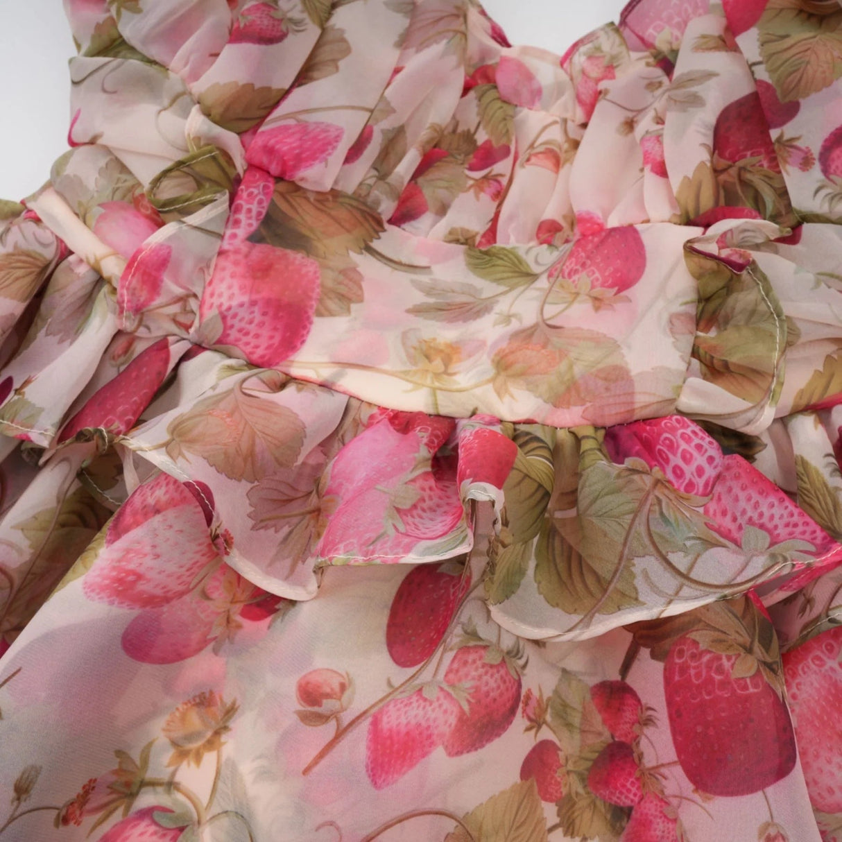 Antonella Mini Dress Strawberry - Print Tiered Flounce & Lace - Up