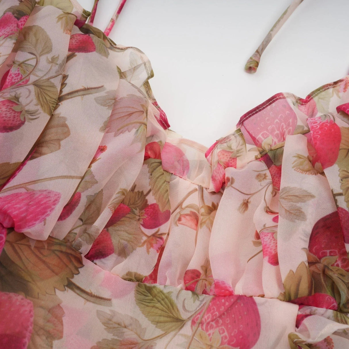 Antonella Mini Dress Strawberry - Print Tiered Flounce & Lace - Up