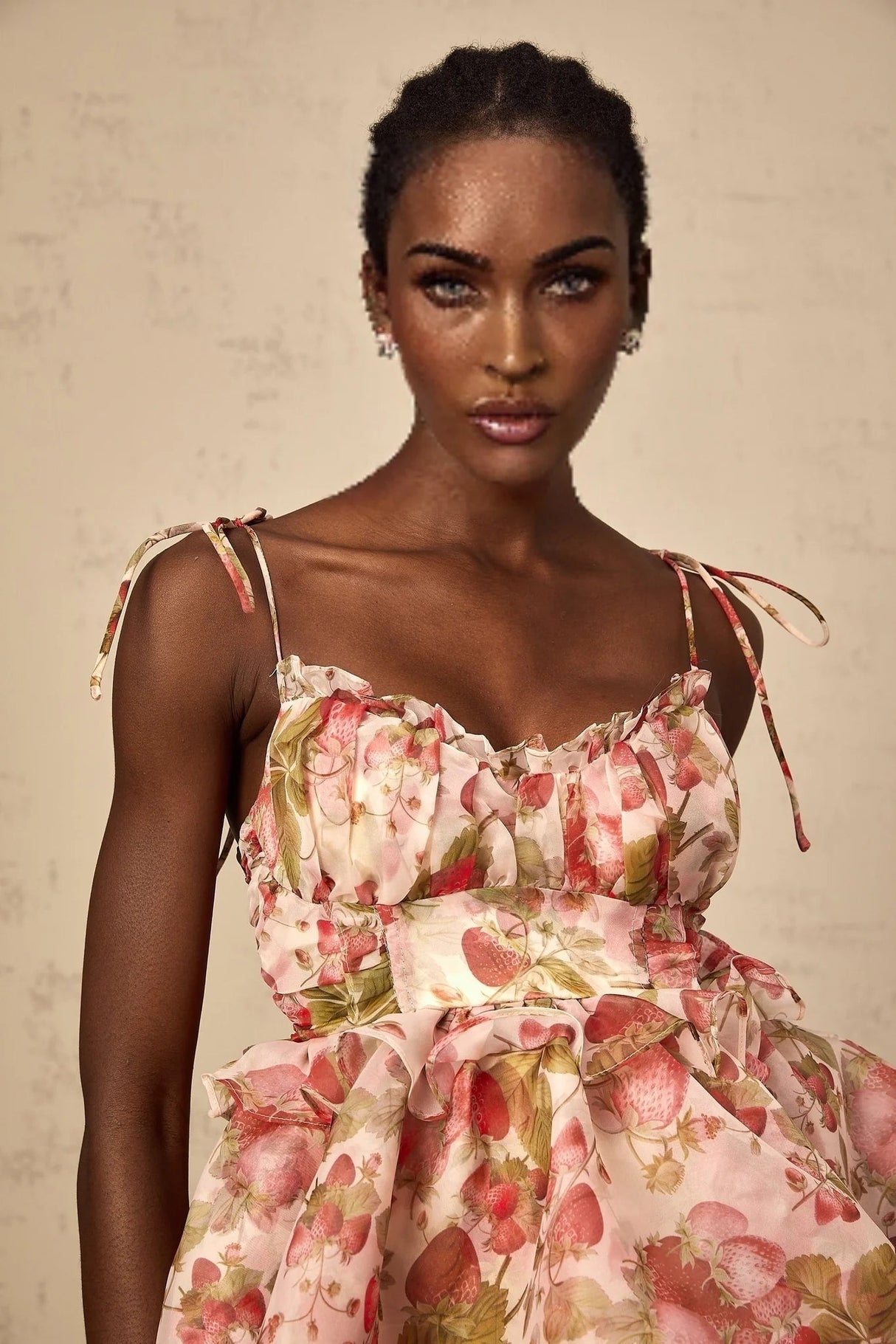 Antonella Mini Dress Strawberry - Print Tiered Flounce & Lace - Up