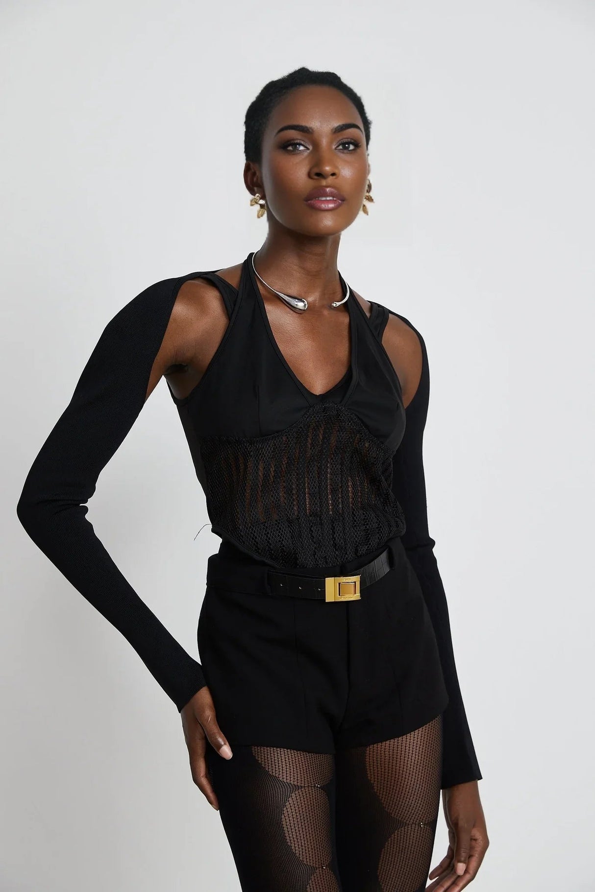 Antonia Top - U - neck - Detachable sleeves - Mesh panels - Bustier style