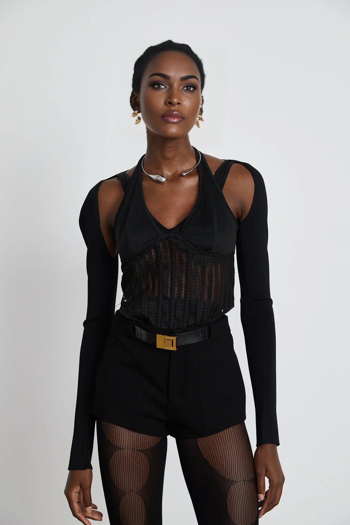Antonia Top - U - neck - Detachable sleeves - Mesh panels - Bustier style