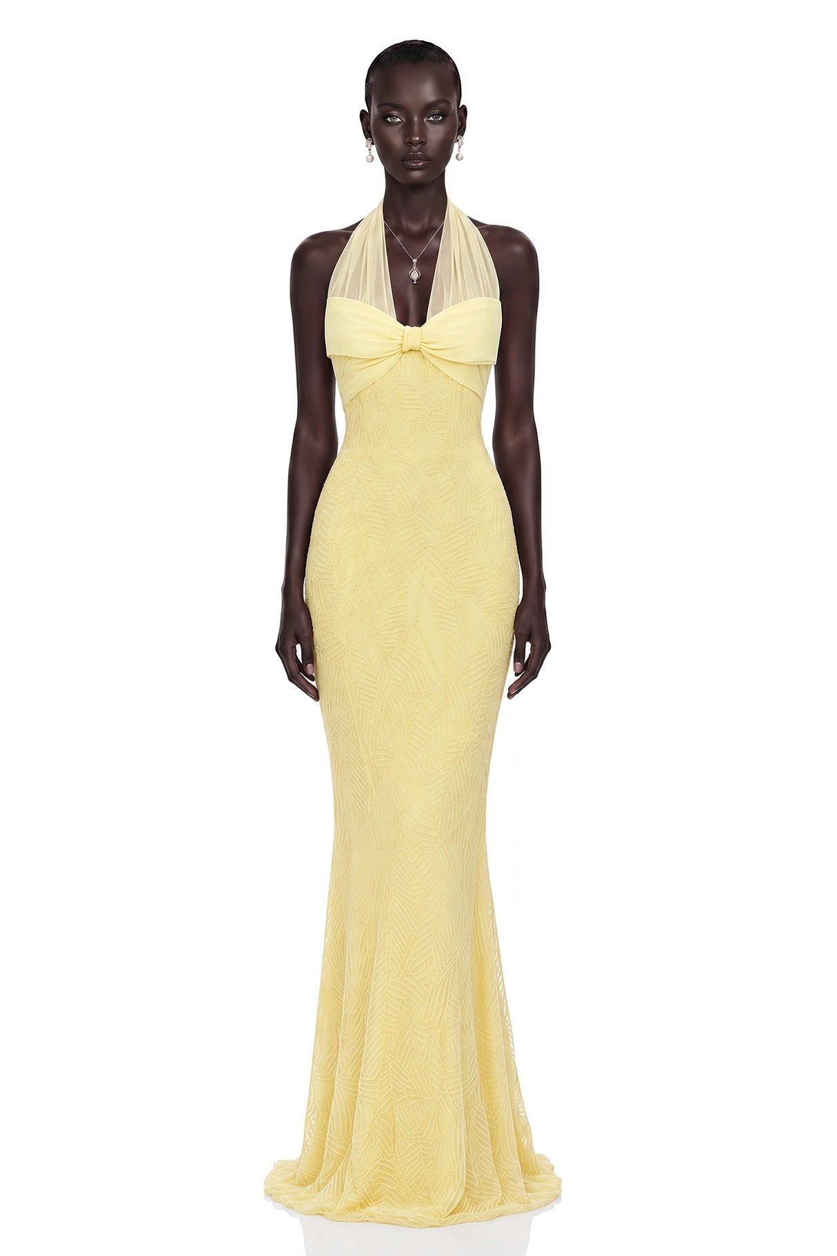 Antonia Yellow Halterneck Bow Maxi Dress