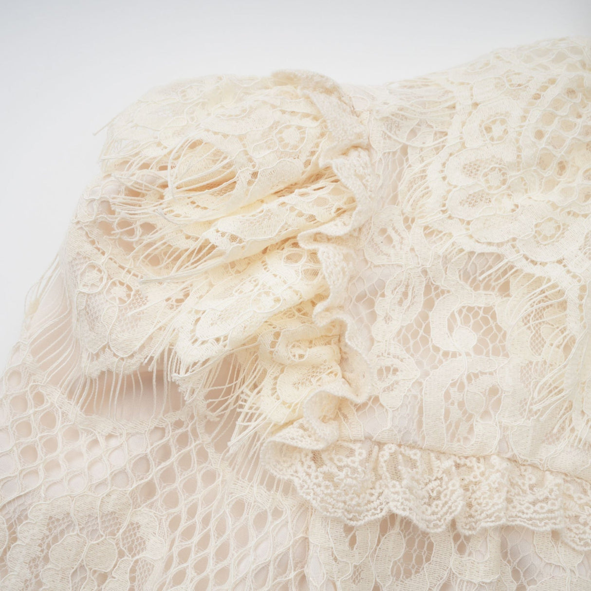 Antonietta Blouse - Flared Cuffs - Frilled Neck - Bow Detailing - Floral Lace Overlay - Cropped