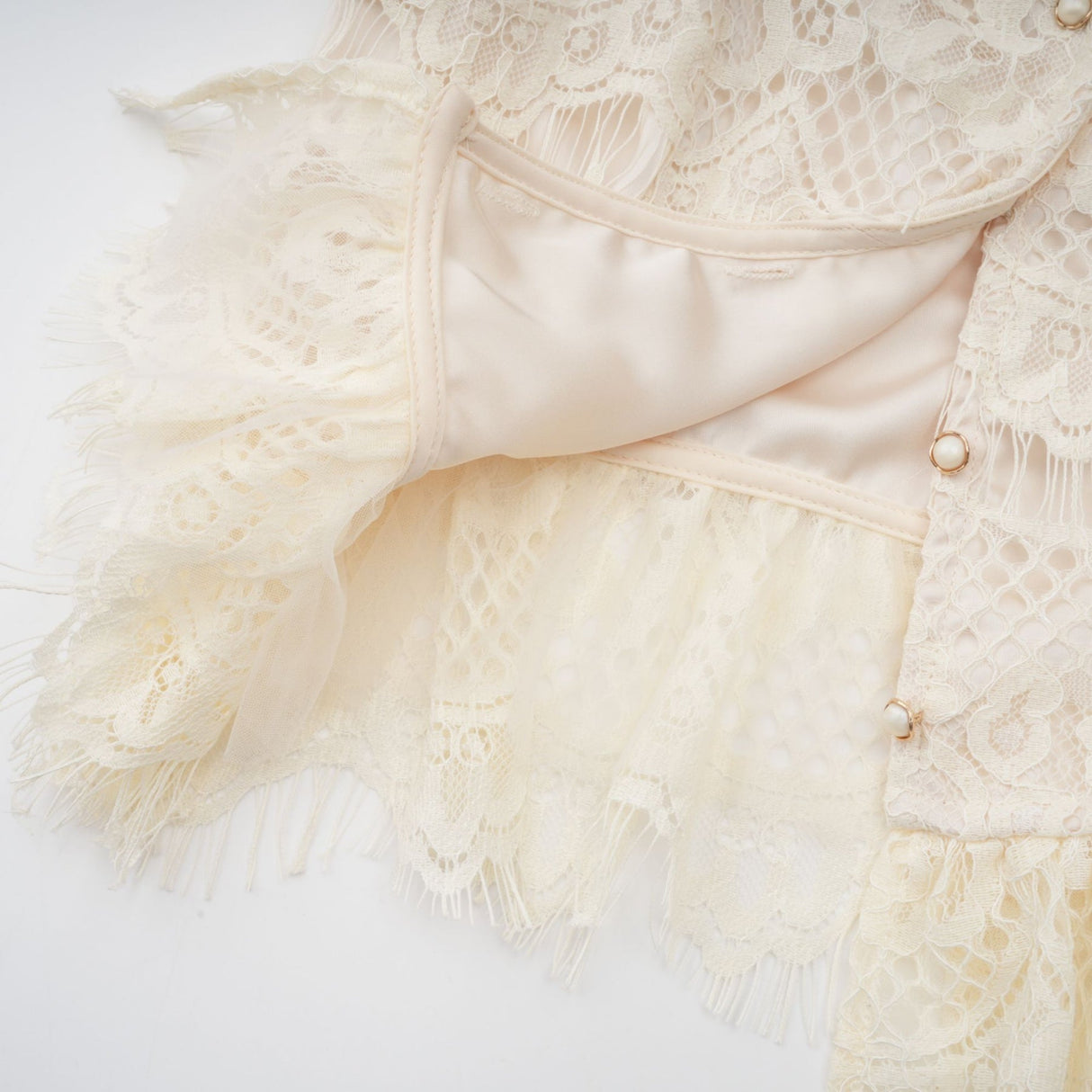 Antonietta Blouse - Flared Cuffs - Frilled Neck - Bow Detailing - Floral Lace Overlay - Cropped