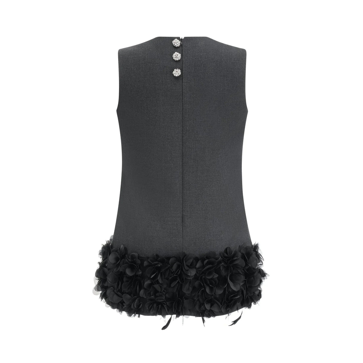 Antonietta Mini Dress - Sleeveless Crew Neck with Feather and Crystal Embellishments