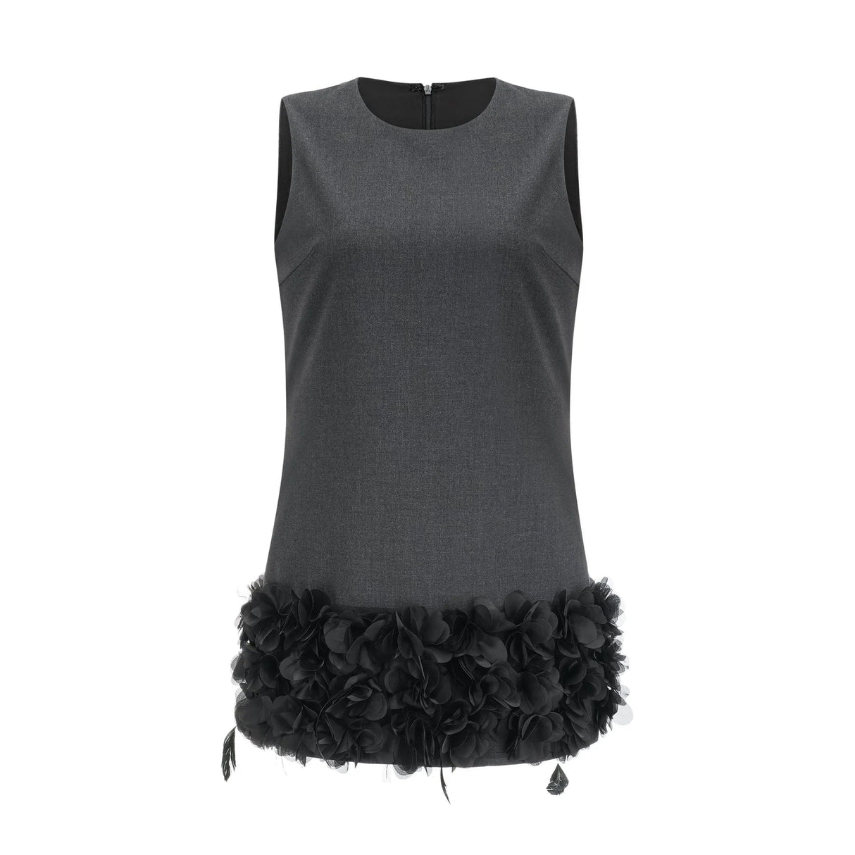 Antonietta Mini Dress - Sleeveless Crew Neck with Feather and Crystal Embellishments