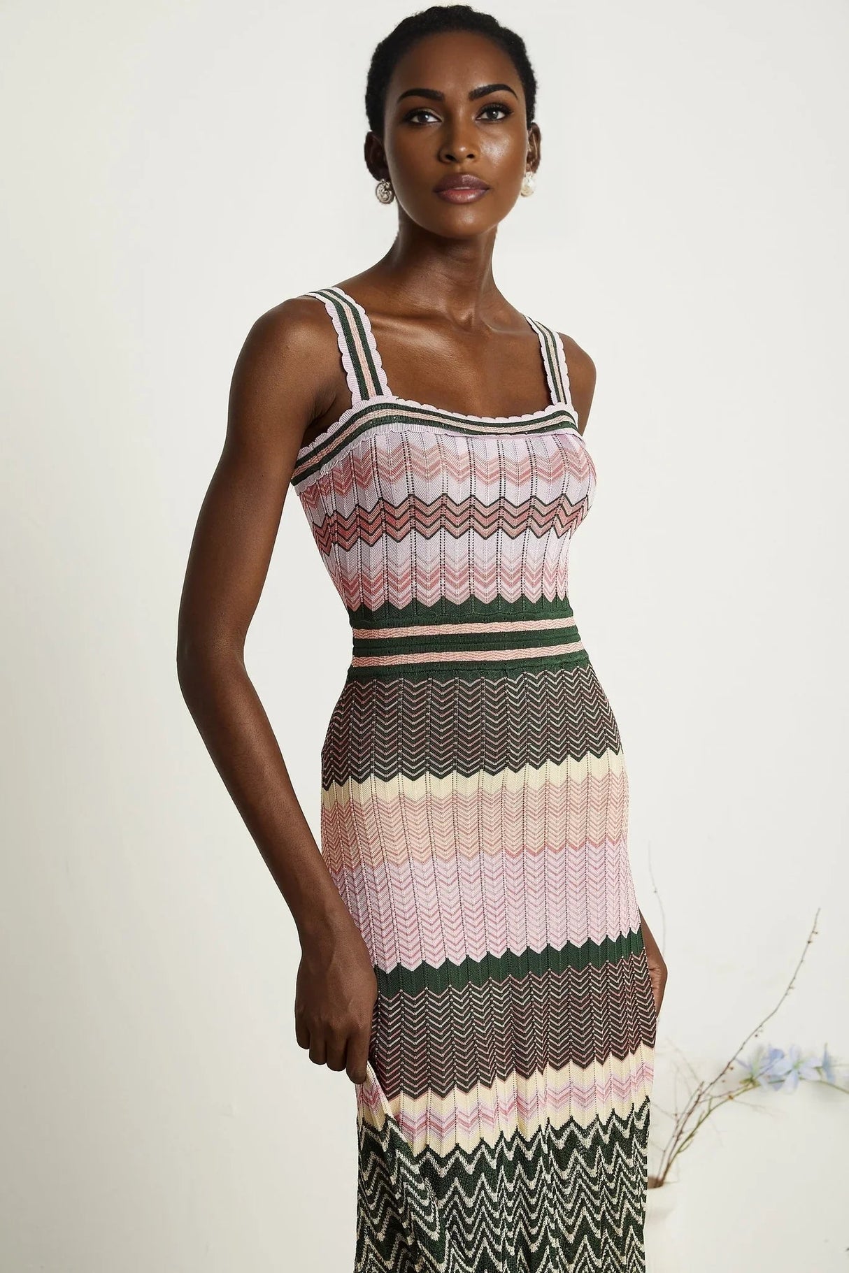 Antonina Midi Dress - Sleeveless - Scoop Neck - Wide Straps - Scalloped Edge