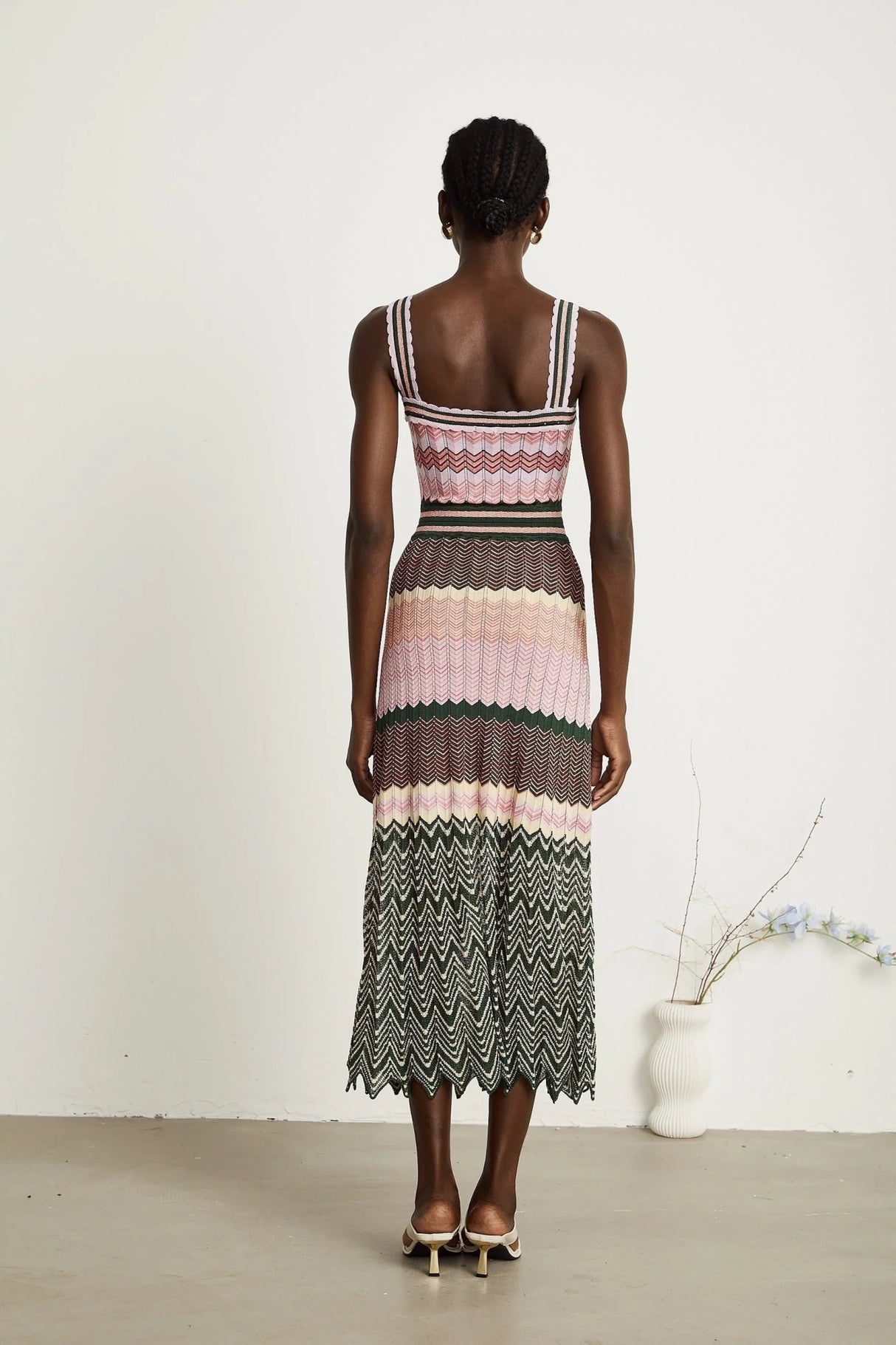 Antonina Midi Dress - Sleeveless - Scoop Neck - Wide Straps - Scalloped Edge