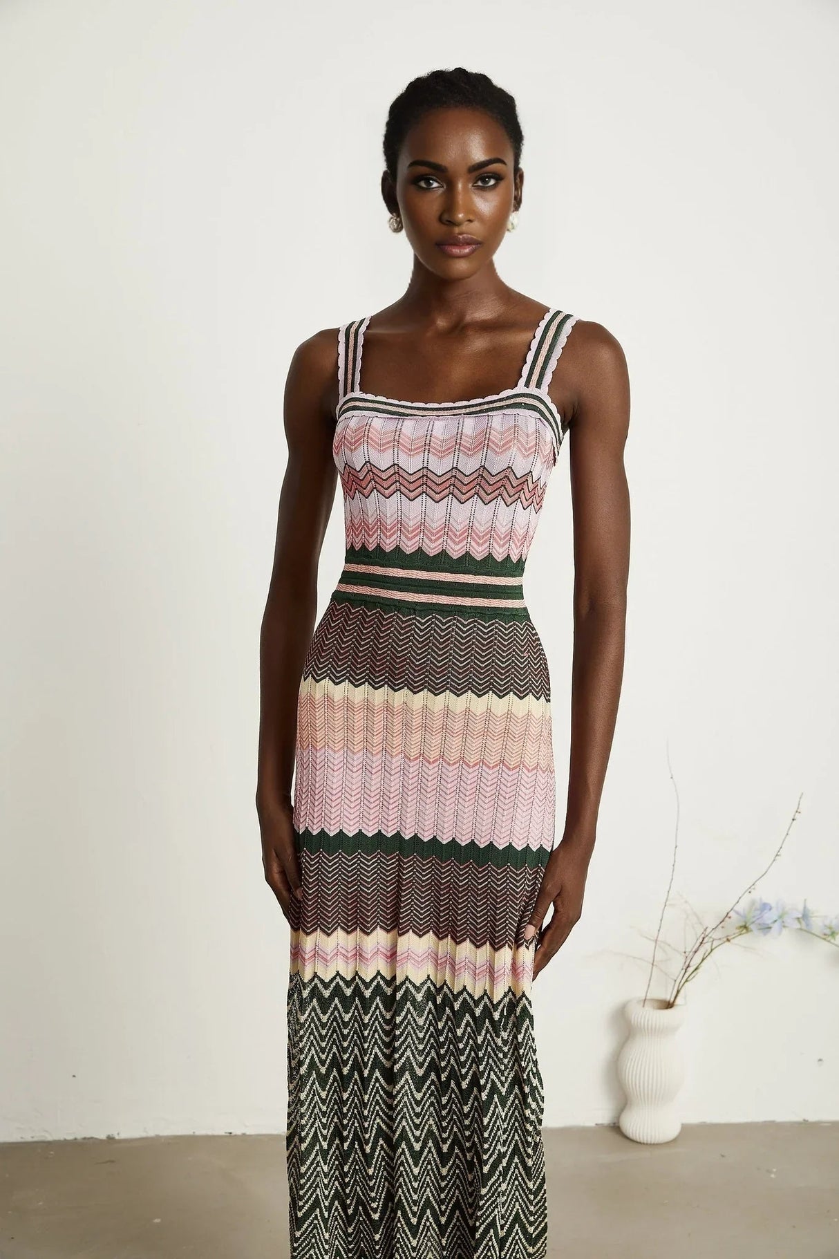 Antonina Midi Dress - Sleeveless - Scoop Neck - Wide Straps - Scalloped Edge