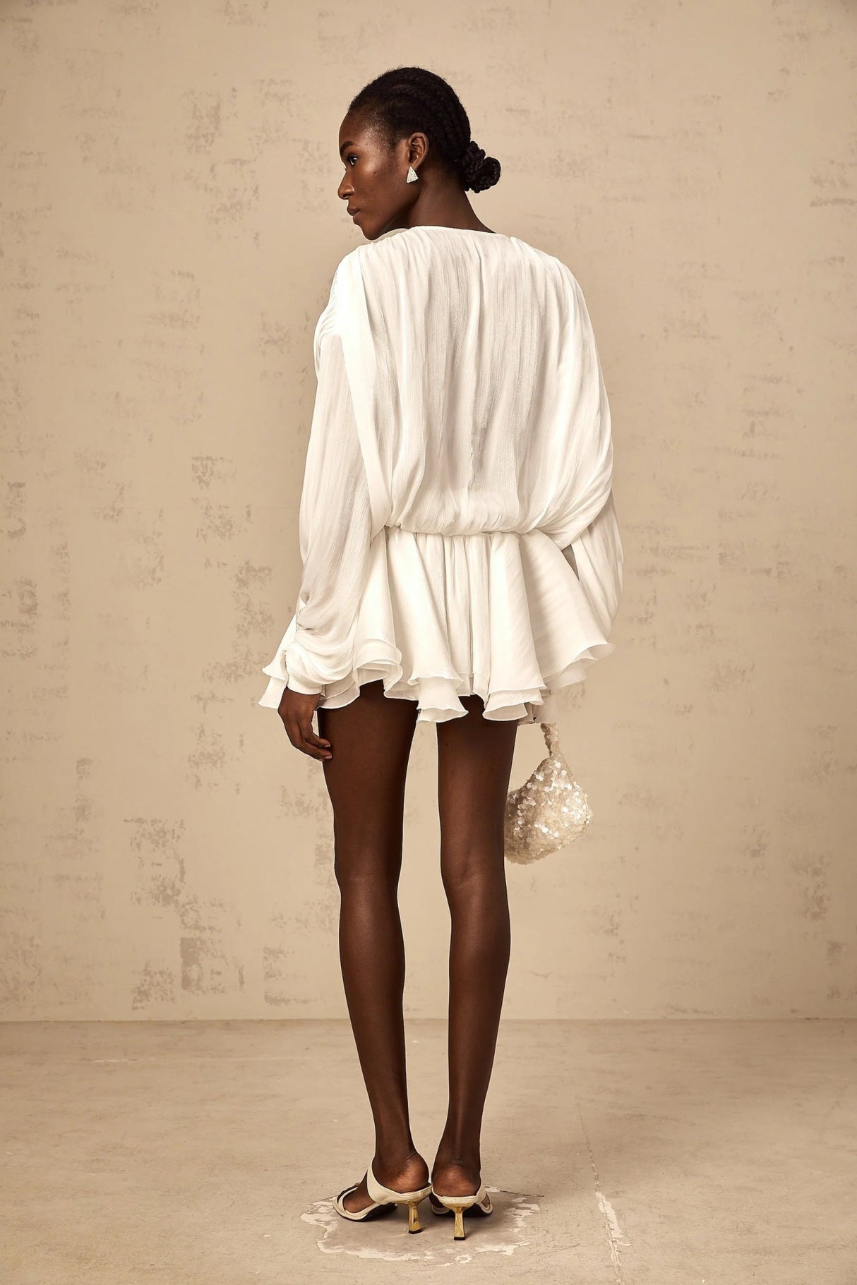 Antonina Mini Dress White Glitter Pleated Layered