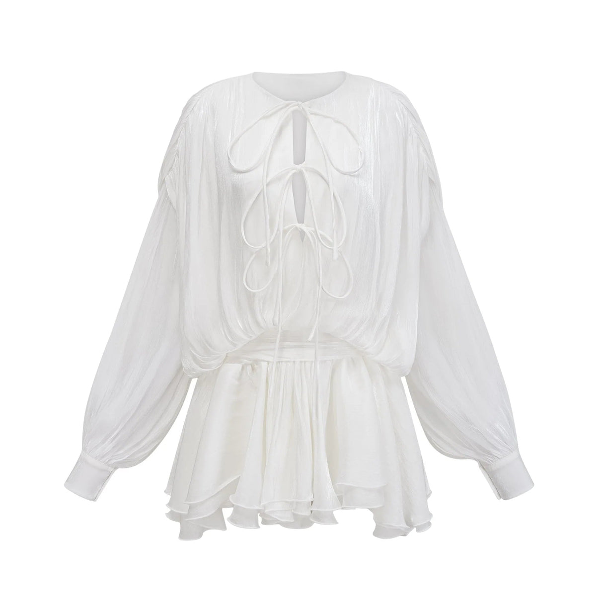 Antonina Mini Dress White Glitter Pleated Layered