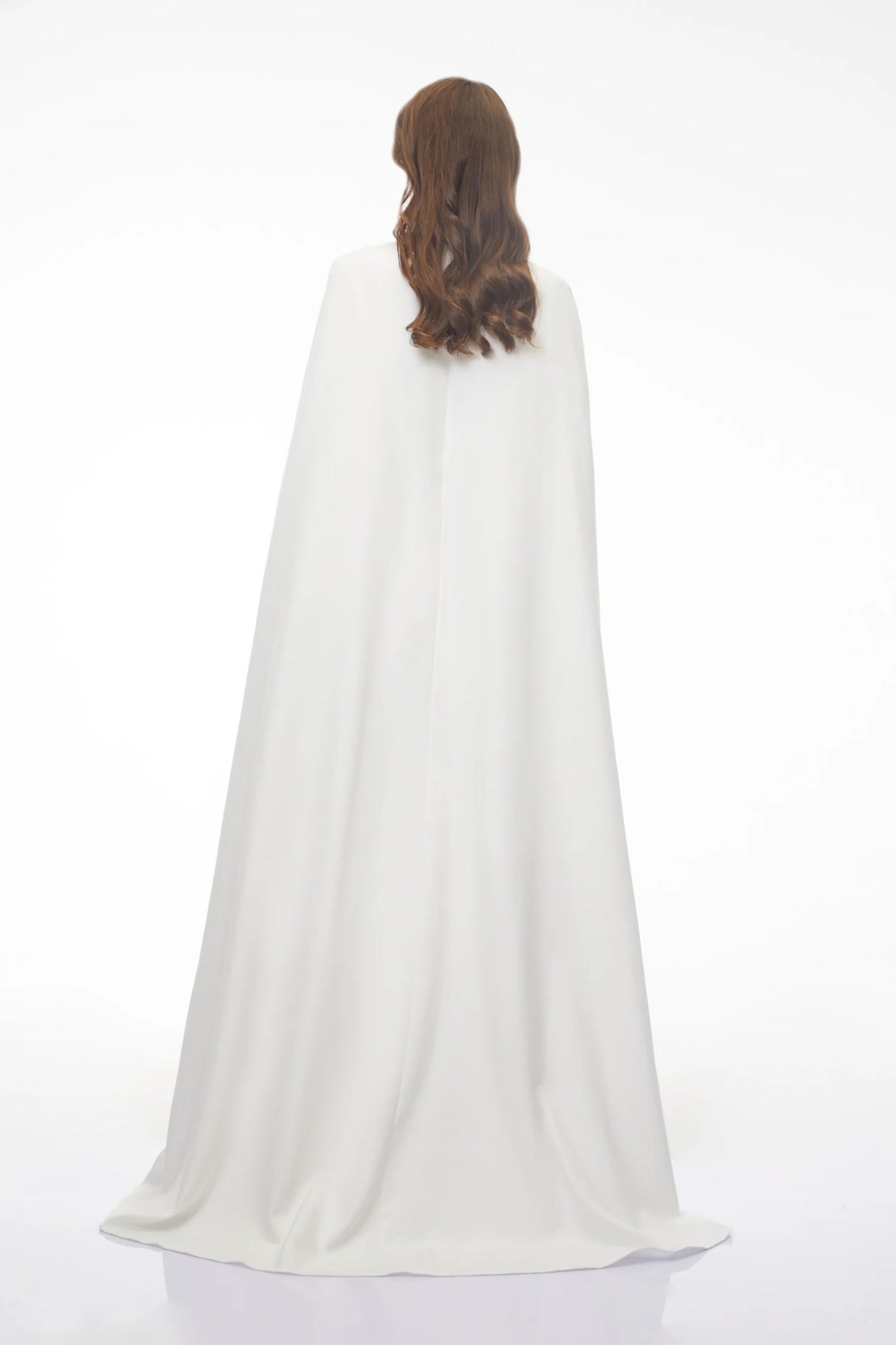 Antonina White Cape Maxi Gown with Long Sleeves
