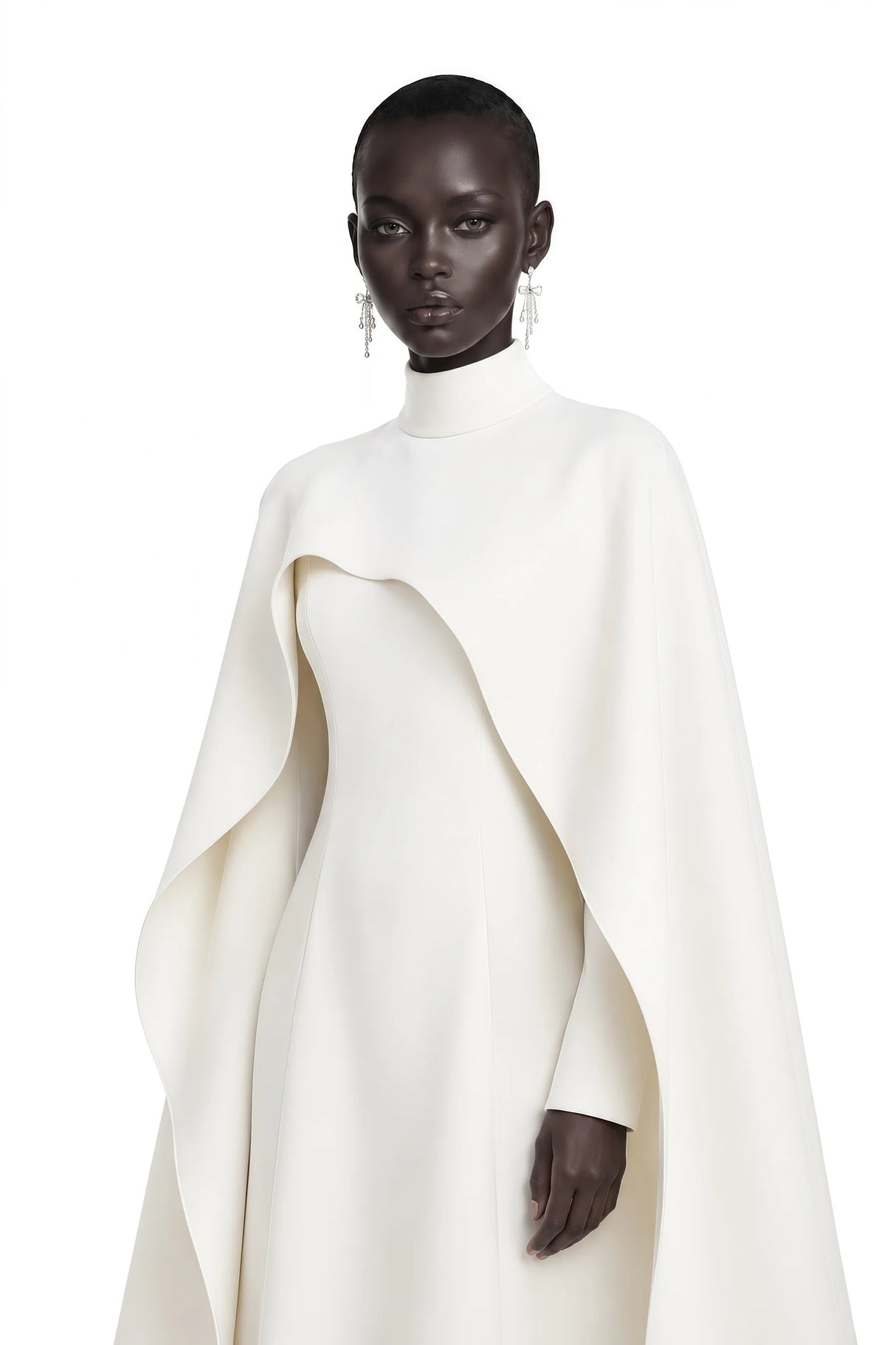 Antonina White Cape Maxi Gown with Long Sleeves