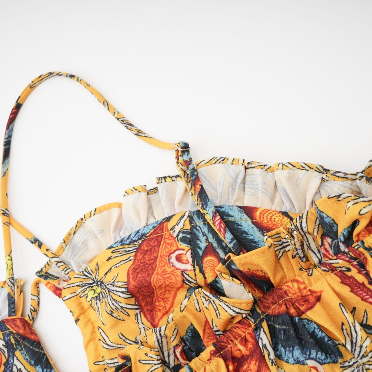 Apolline Midi Dress - Vibrant Floral Print - Ruffle Construction - Crisscross Back - Fitted Bodice - Effortless Elegance