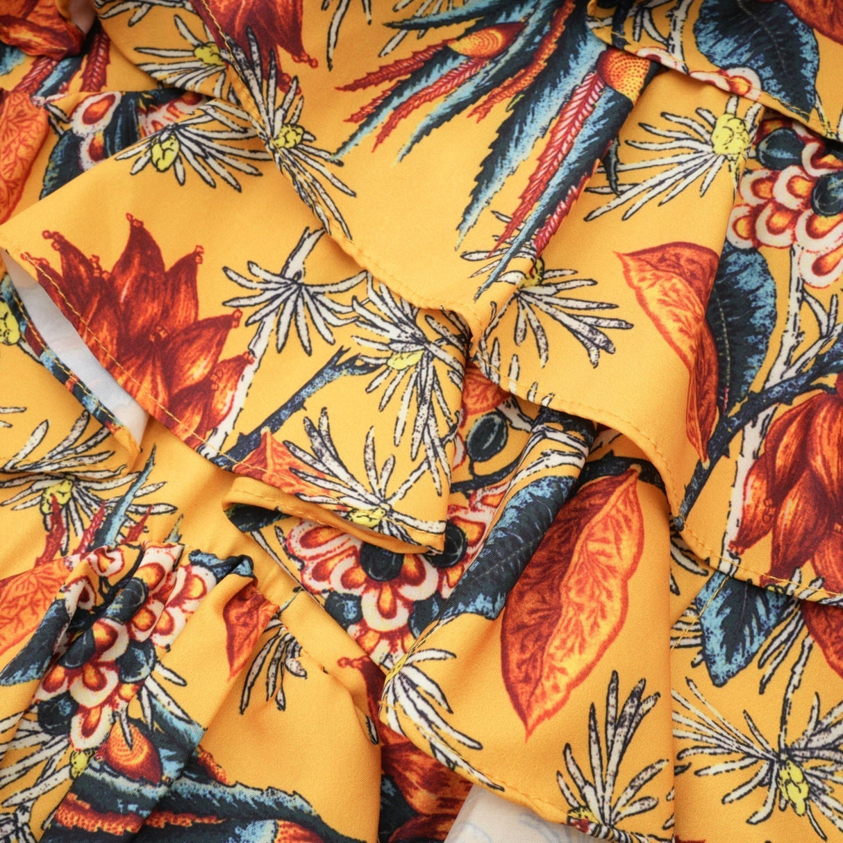 Apolline Midi Dress - Vibrant Floral Print - Ruffle Construction - Crisscross Back - Fitted Bodice - Effortless Elegance