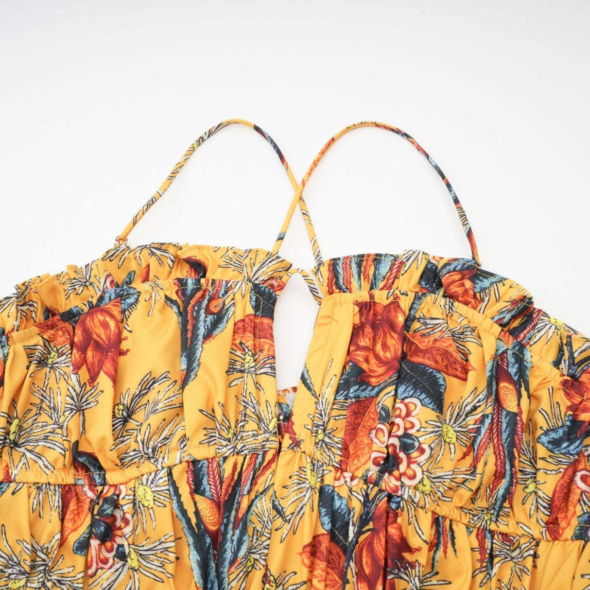 Apolline Midi Dress - Vibrant Floral Print - Ruffle Construction - Crisscross Back - Fitted Bodice - Effortless Elegance