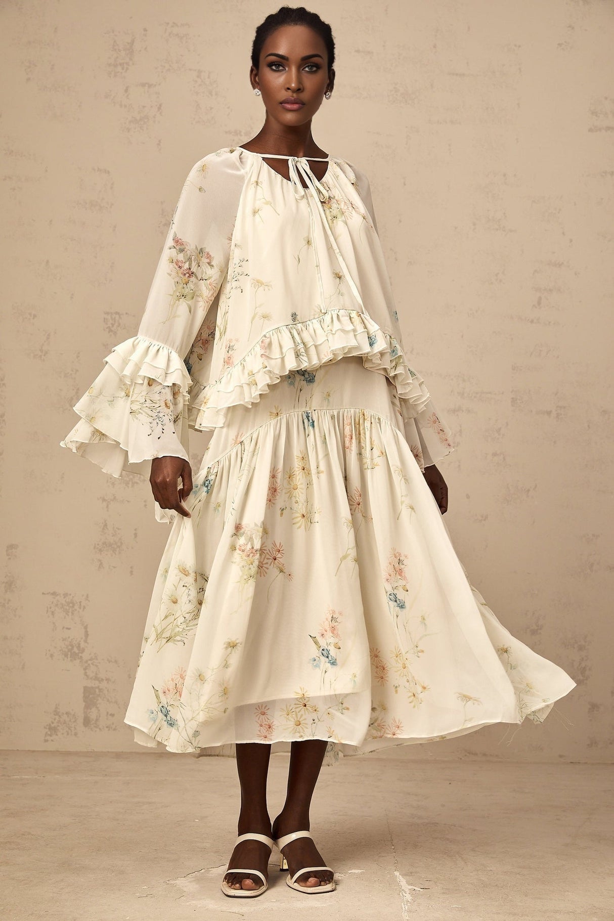 April Blouse & Dress – Floral Print – Ruffled & Pleated Detailing – Loose Fit & Slip - on Style