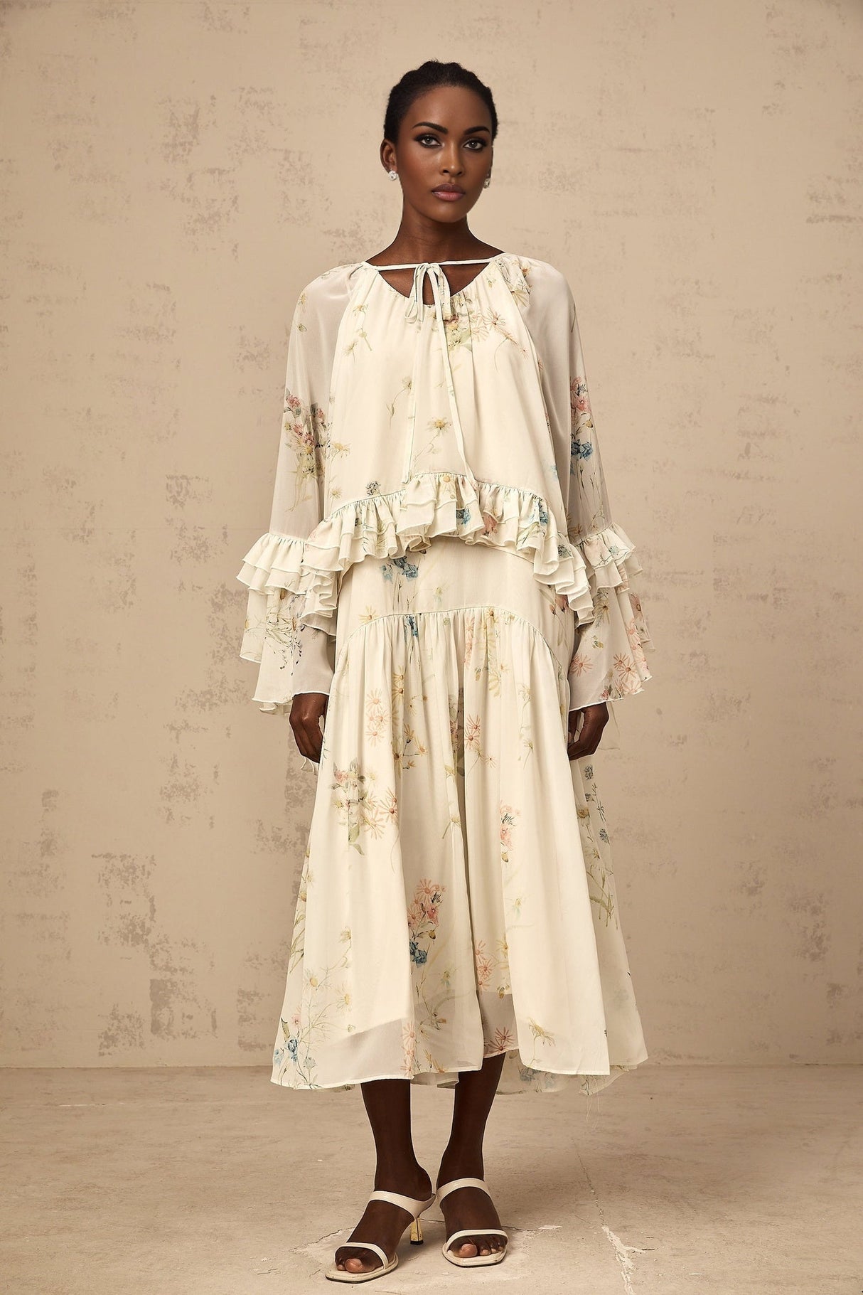 April Blouse & Dress – Floral Print – Ruffled & Pleated Detailing – Loose Fit & Slip - on Style