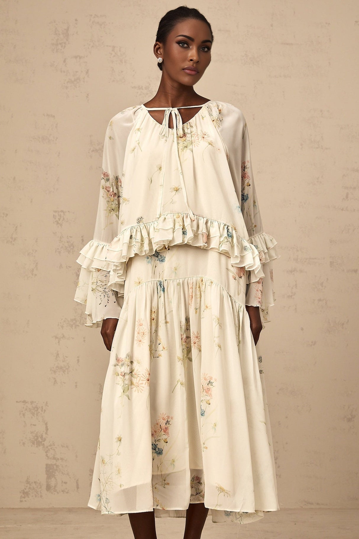 April Blouse & Dress – Floral Print – Ruffled & Pleated Detailing – Loose Fit & Slip - on Style