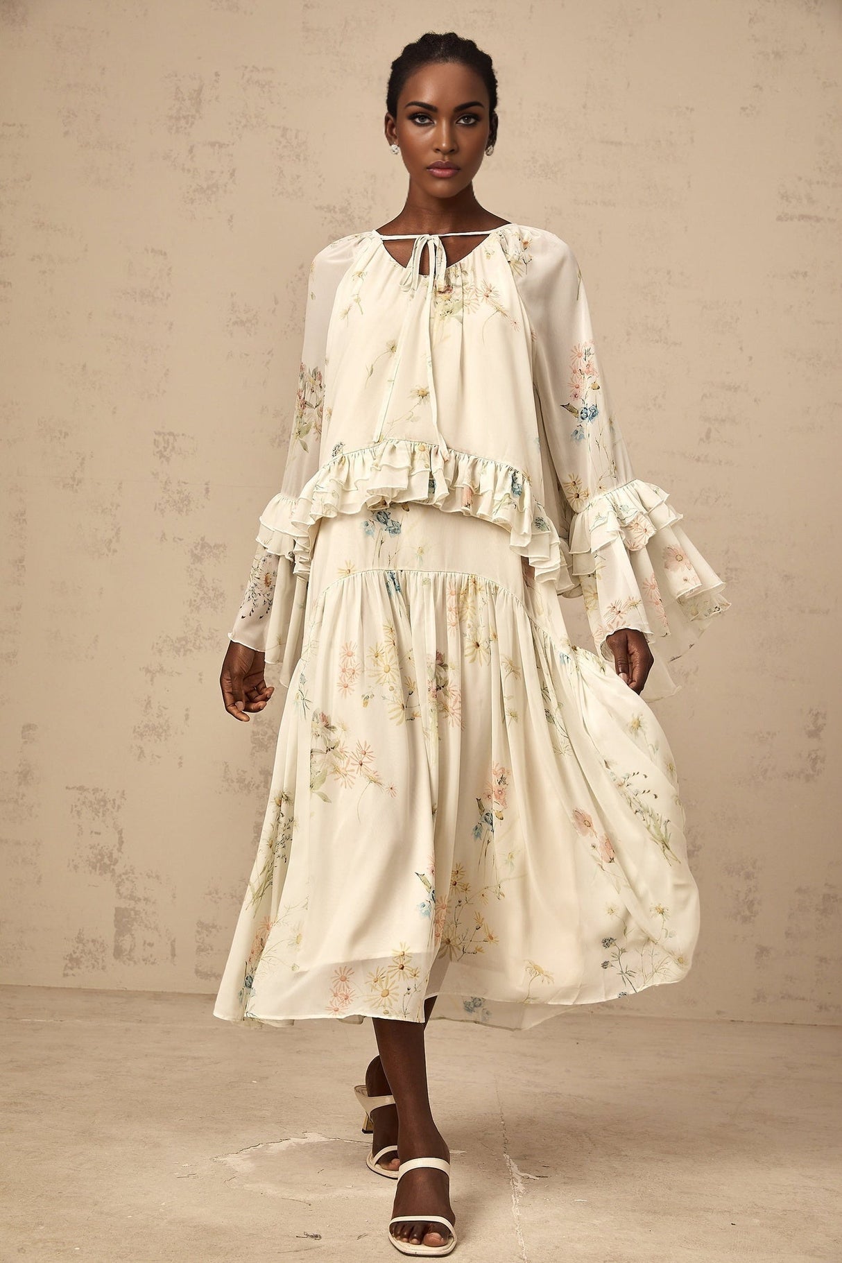 April Blouse & Dress – Floral Print – Ruffled & Pleated Detailing – Loose Fit & Slip - on Style