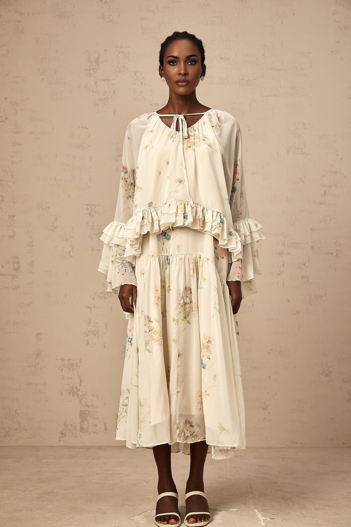 April Blouse & Dress – Floral Print – Ruffled & Pleated Detailing – Loose Fit & Slip - on Style