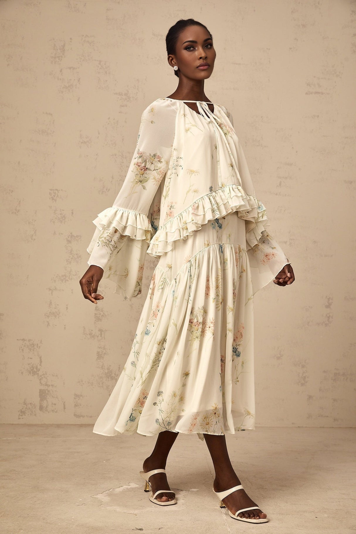 April Blouse & Dress – Floral Print – Ruffled & Pleated Detailing – Loose Fit & Slip - on Style