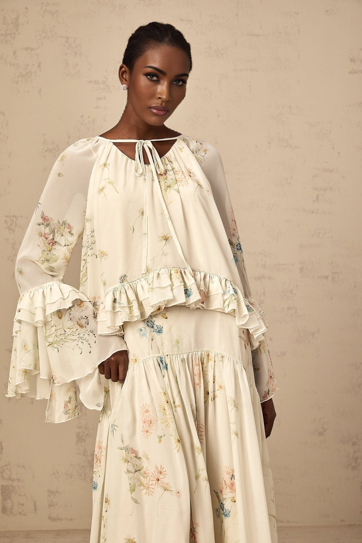 April Blouse & Dress – Floral Print – Ruffled & Pleated Detailing – Loose Fit & Slip - on Style