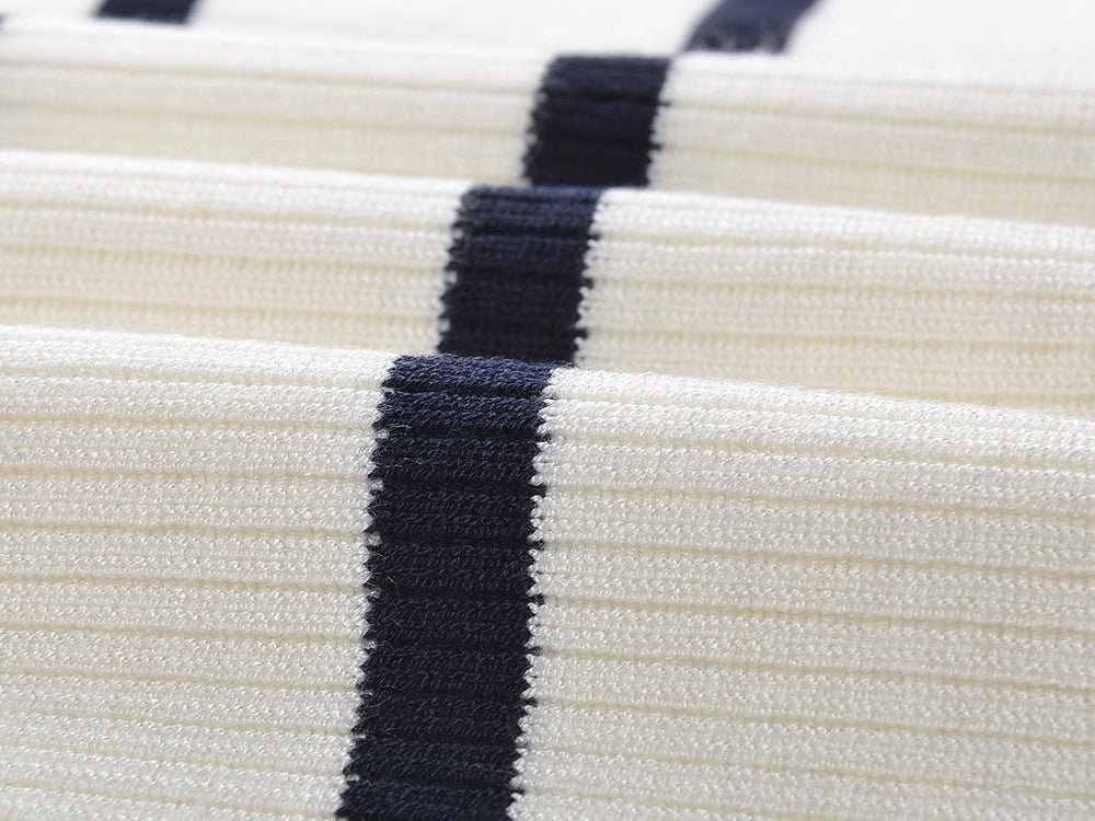 April Cardigan Cropped Striped Top - Relaxed Boxy Fit with Denim Accents and Frayed Edges