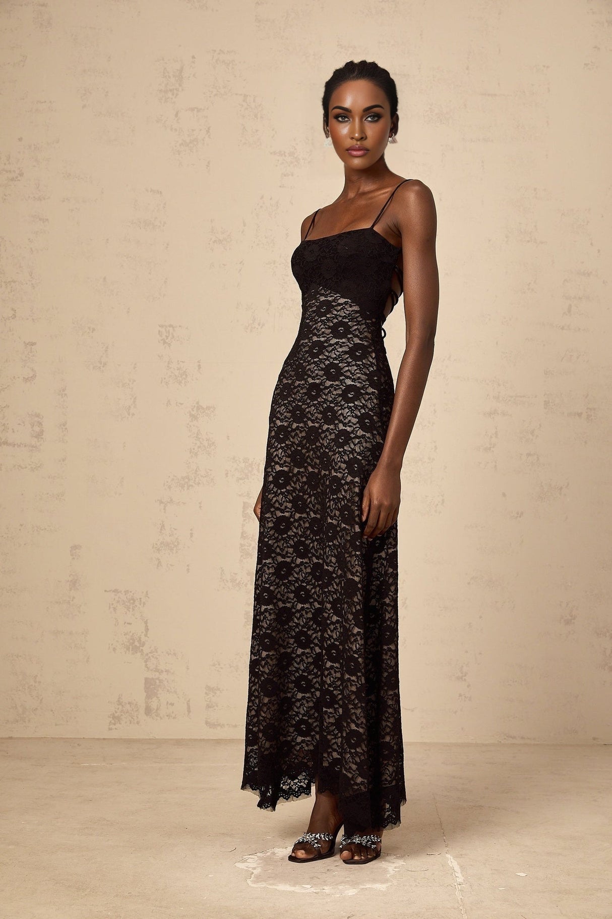 April Floral Maxi Dress - Sleeveless Square - Neck - Open - Back with Rear Tie - Cinched Waist Details