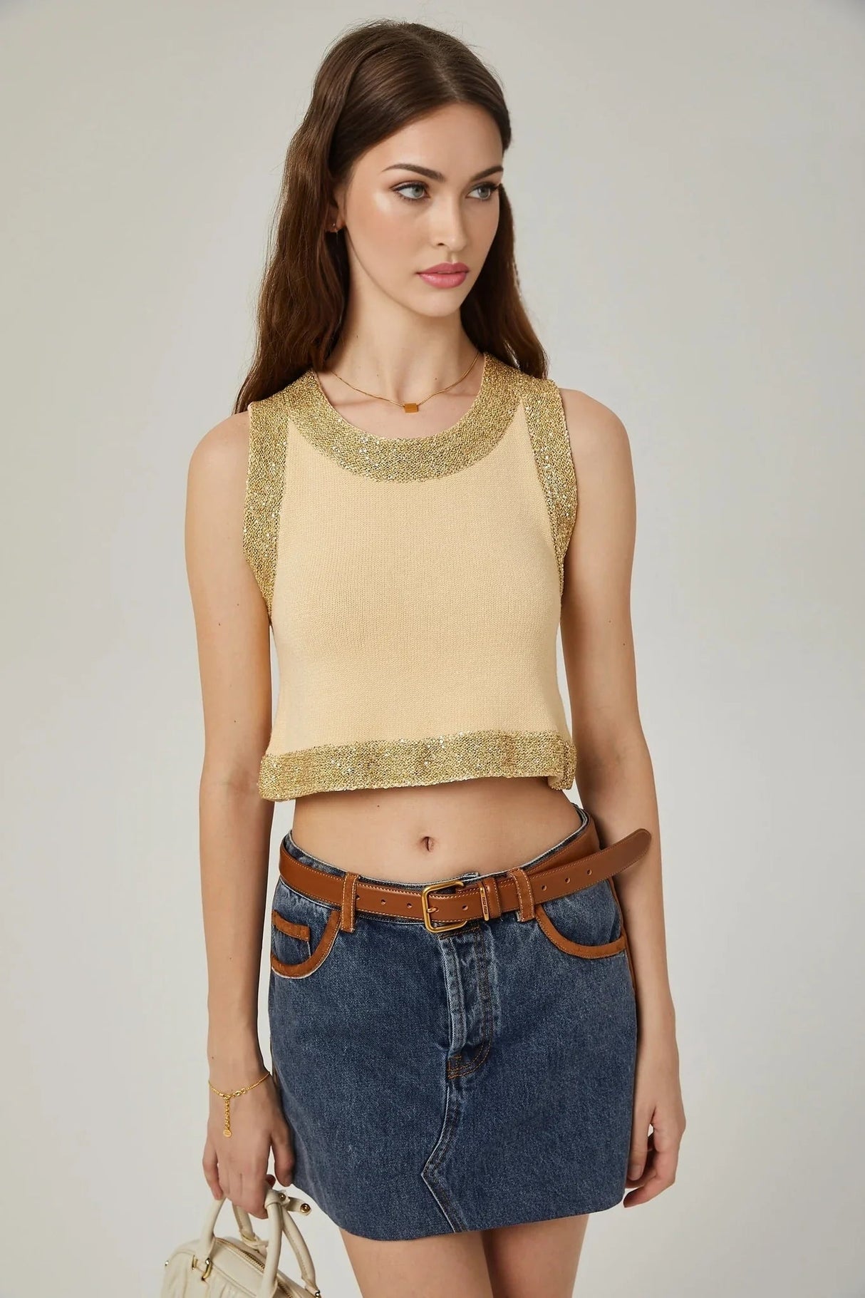 April Vest Top - U - neckline - Sleeveless - Sequined Embellishment