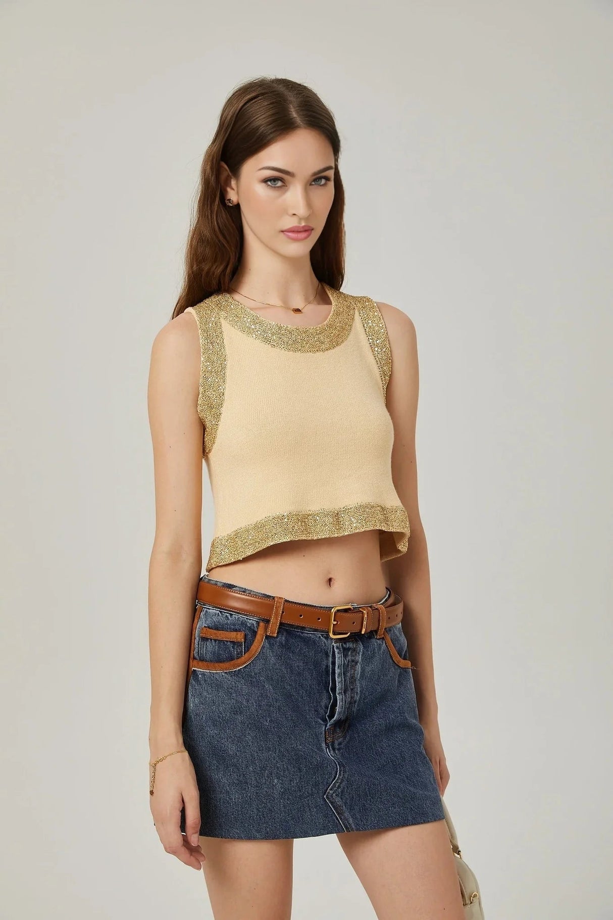 April Vest Top - U - neckline - Sleeveless - Sequined Embellishment