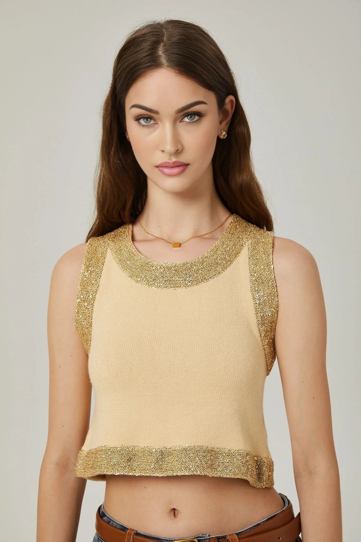 April Vest Top - U - neckline - Sleeveless - Sequined Embellishment