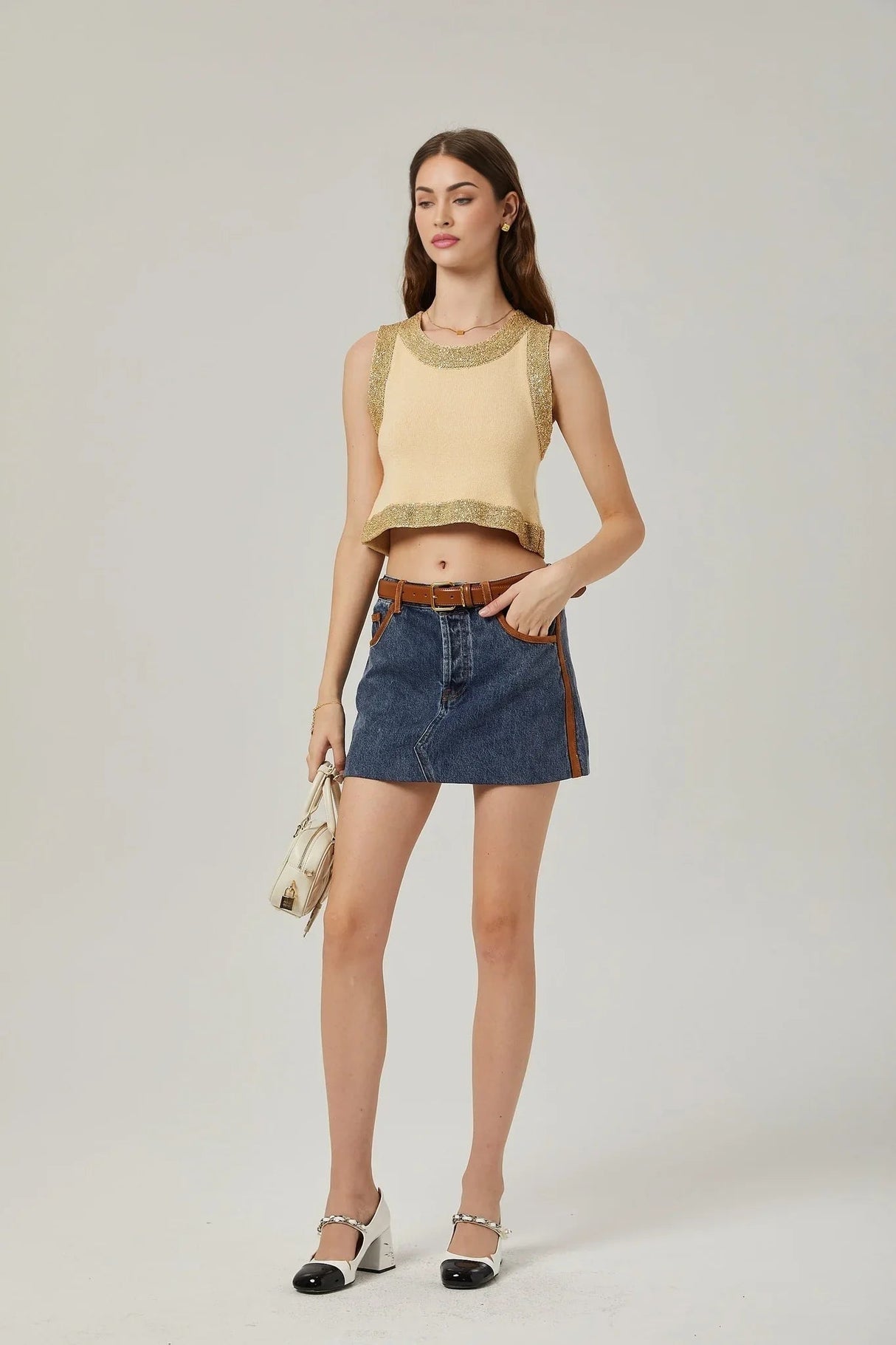 April Vest Top - U - neckline - Sleeveless - Sequined Embellishment