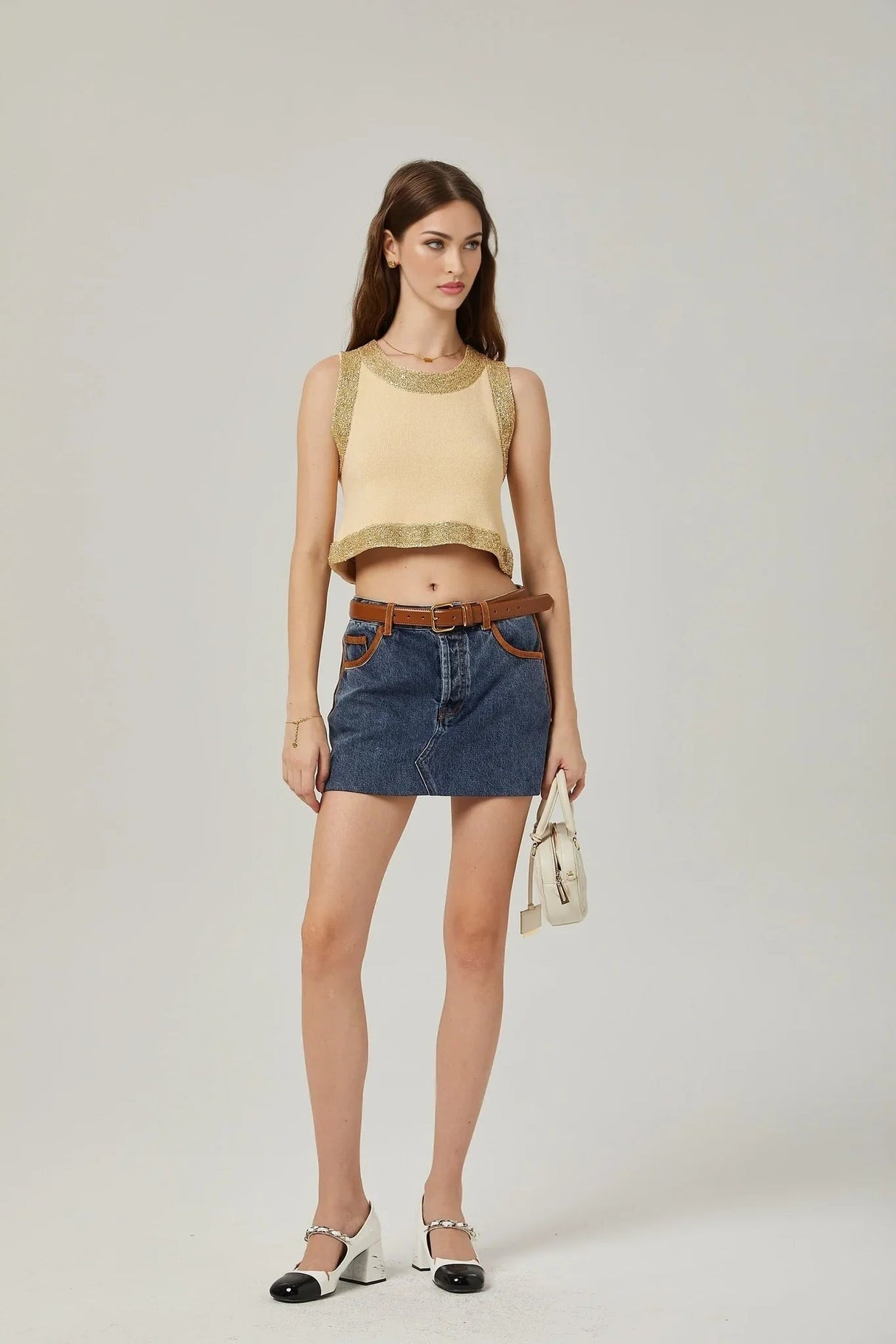 April Vest Top - U - neckline - Sleeveless - Sequined Embellishment