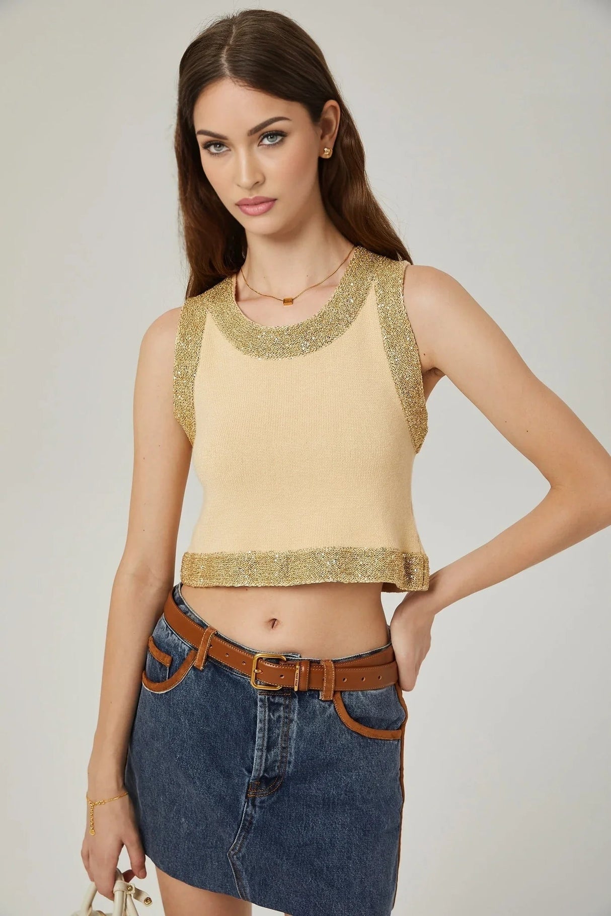 April Vest Top - U - neckline - Sleeveless - Sequined Embellishment