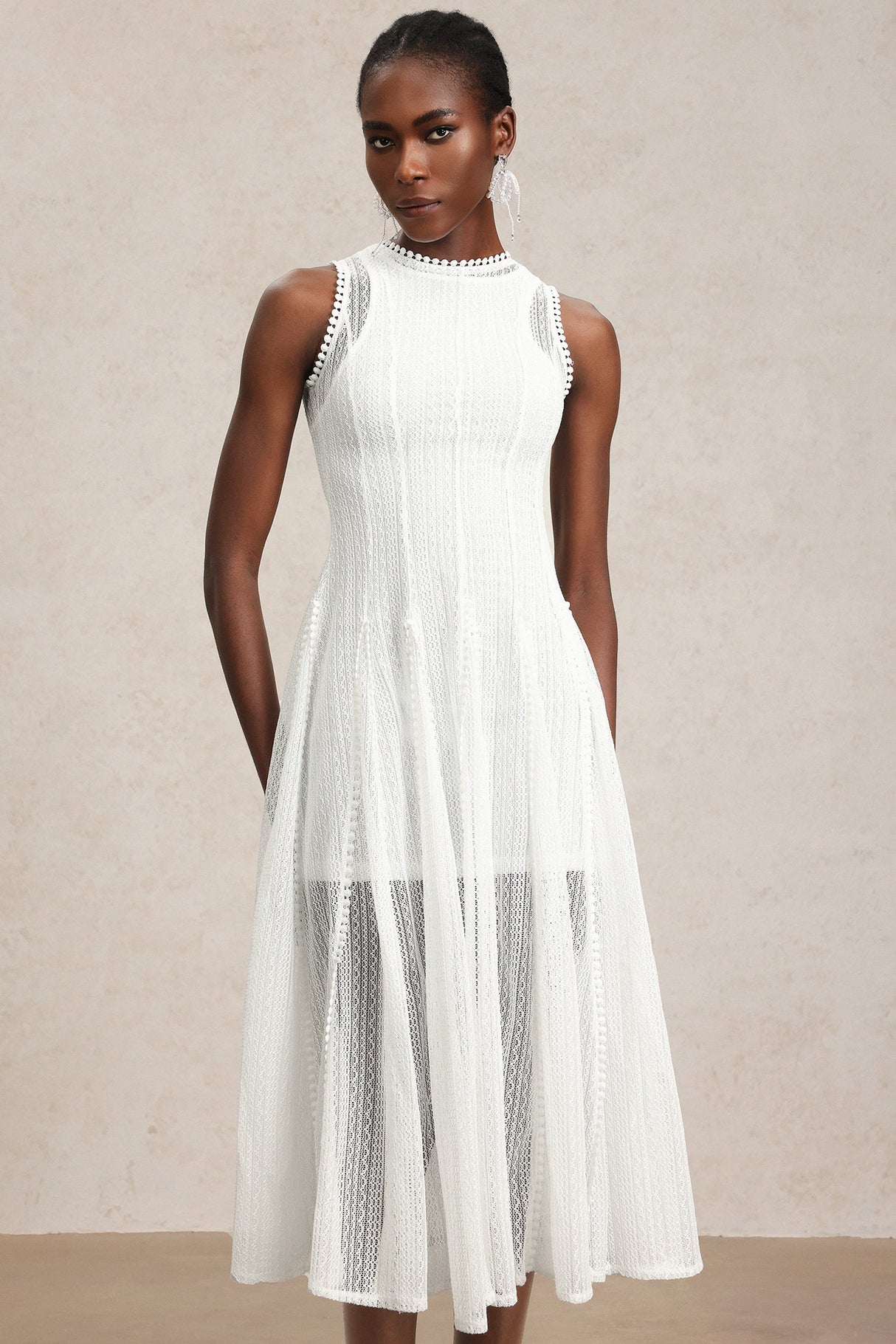 April White Lace Sleeveless Dress for Women