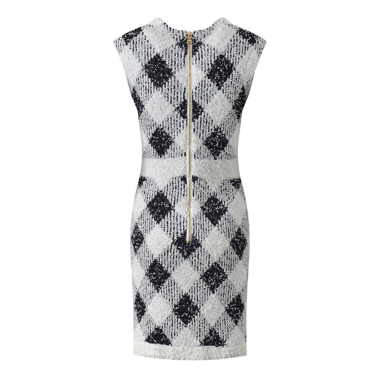 Argyle Dress - Fitted Bodycon Silhouette - Argyle Pattern With Pockets - Tailored Fit - Vintage Elegant Styling - Golden Button Accents