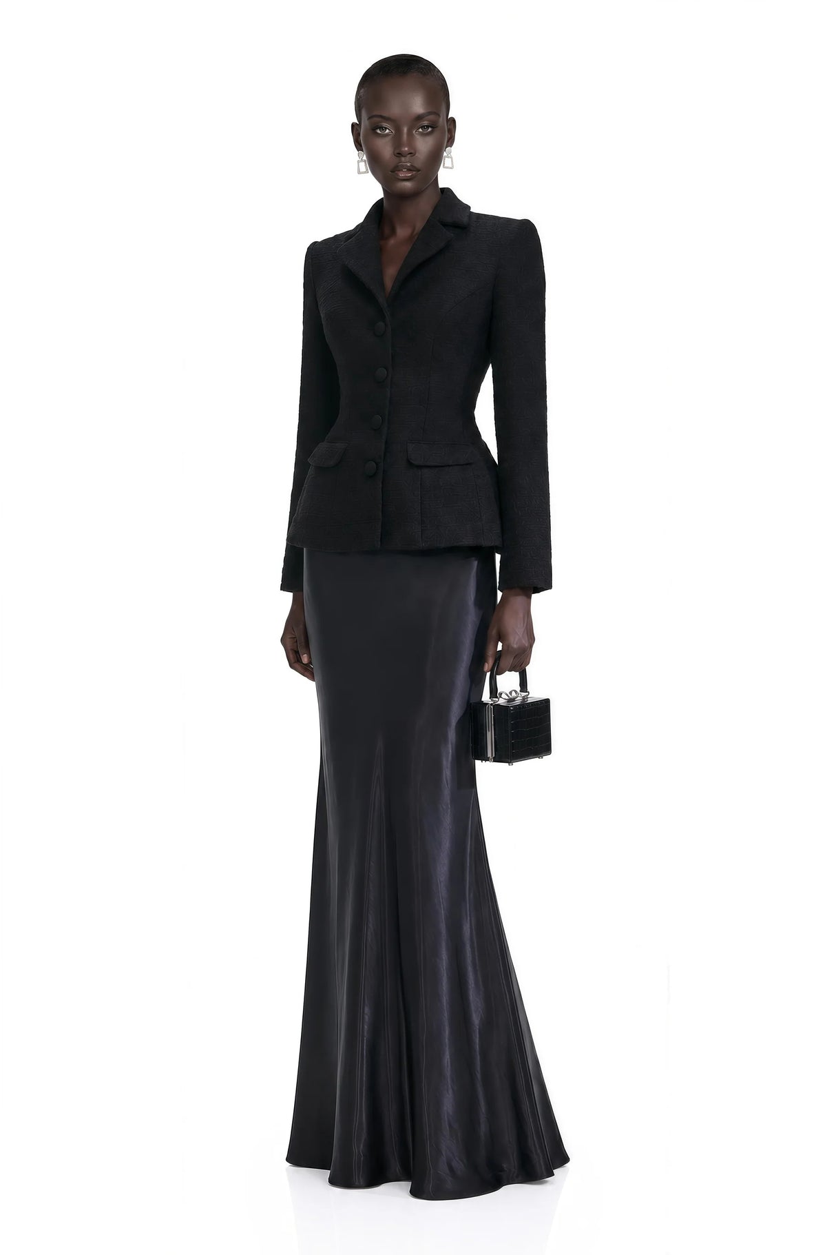 Ariadna Black Tweed Jacket Satin Skirt Set