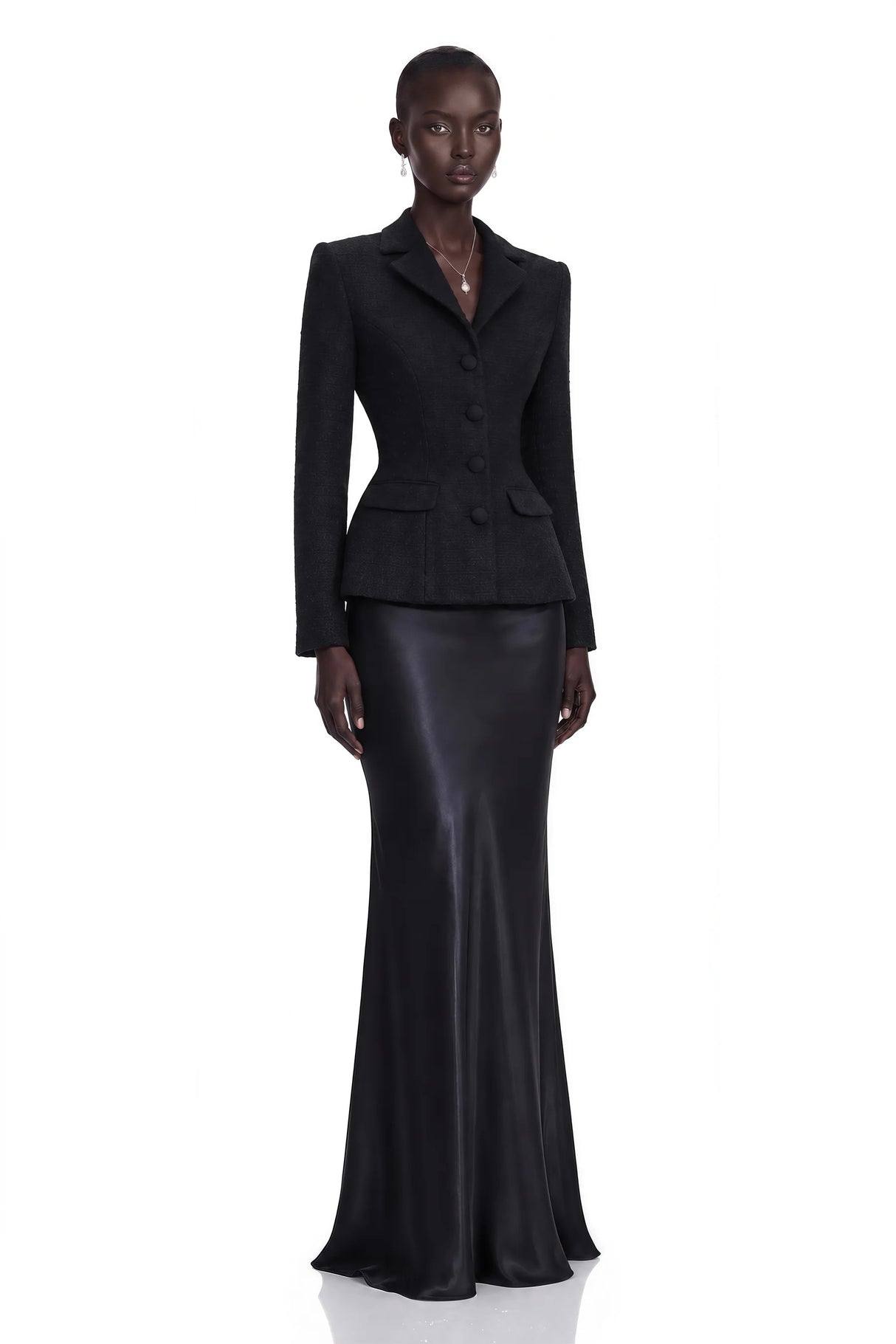 Ariadna Black Tweed Jacket Satin Skirt Set