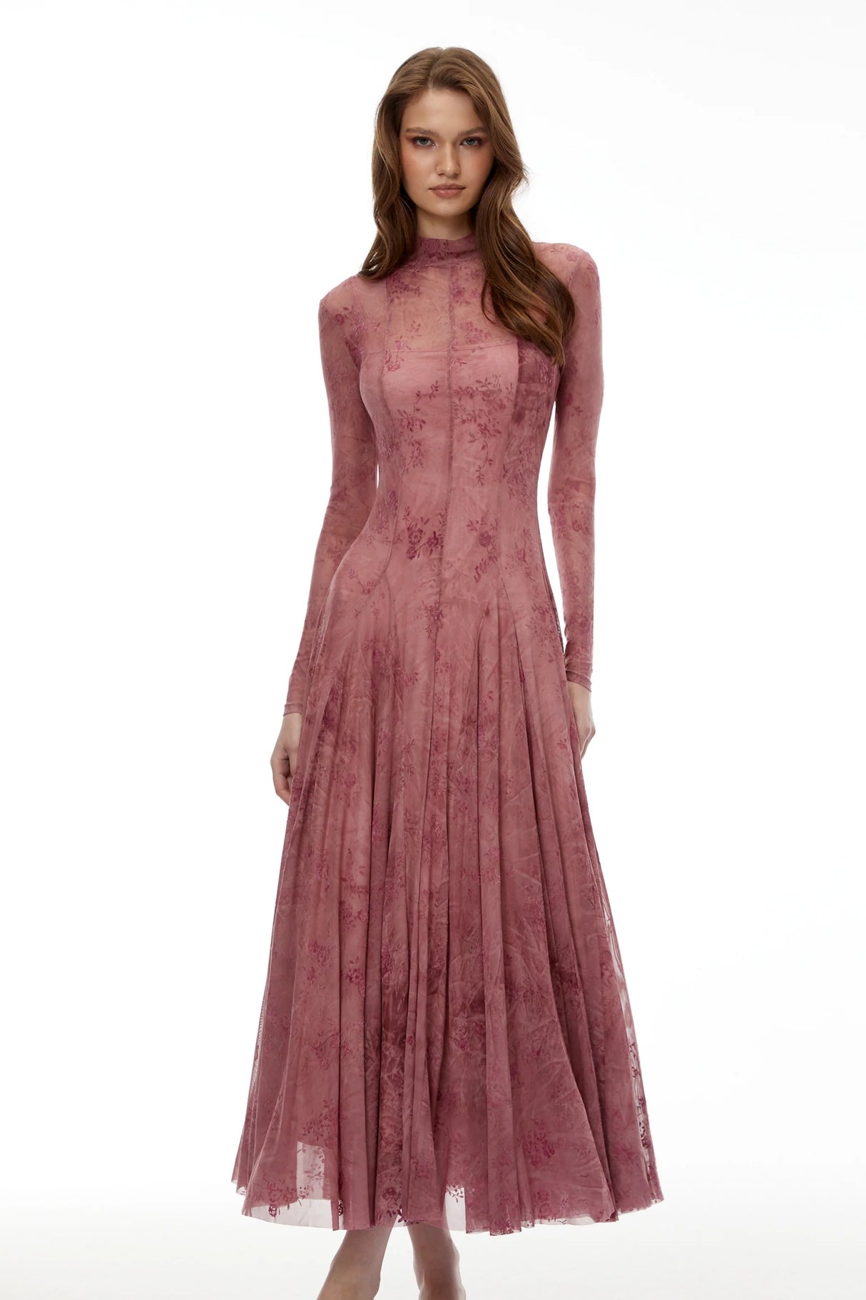 Ariadne Pink Flocked Tulle Maxi Dress