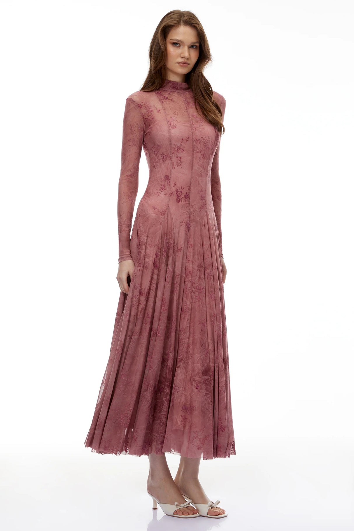 Ariadne Pink Flocked Tulle Maxi Dress