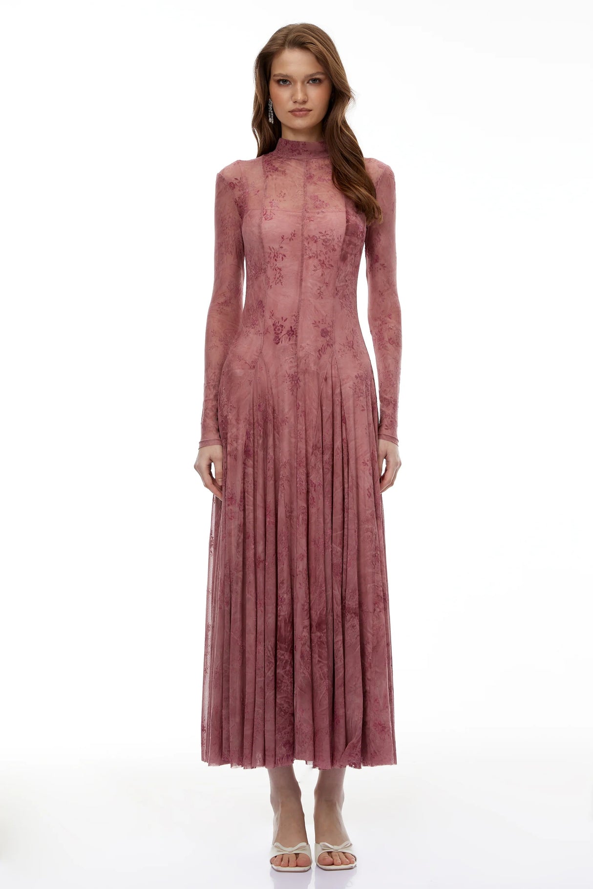 Ariadne Pink Flocked Tulle Maxi Dress