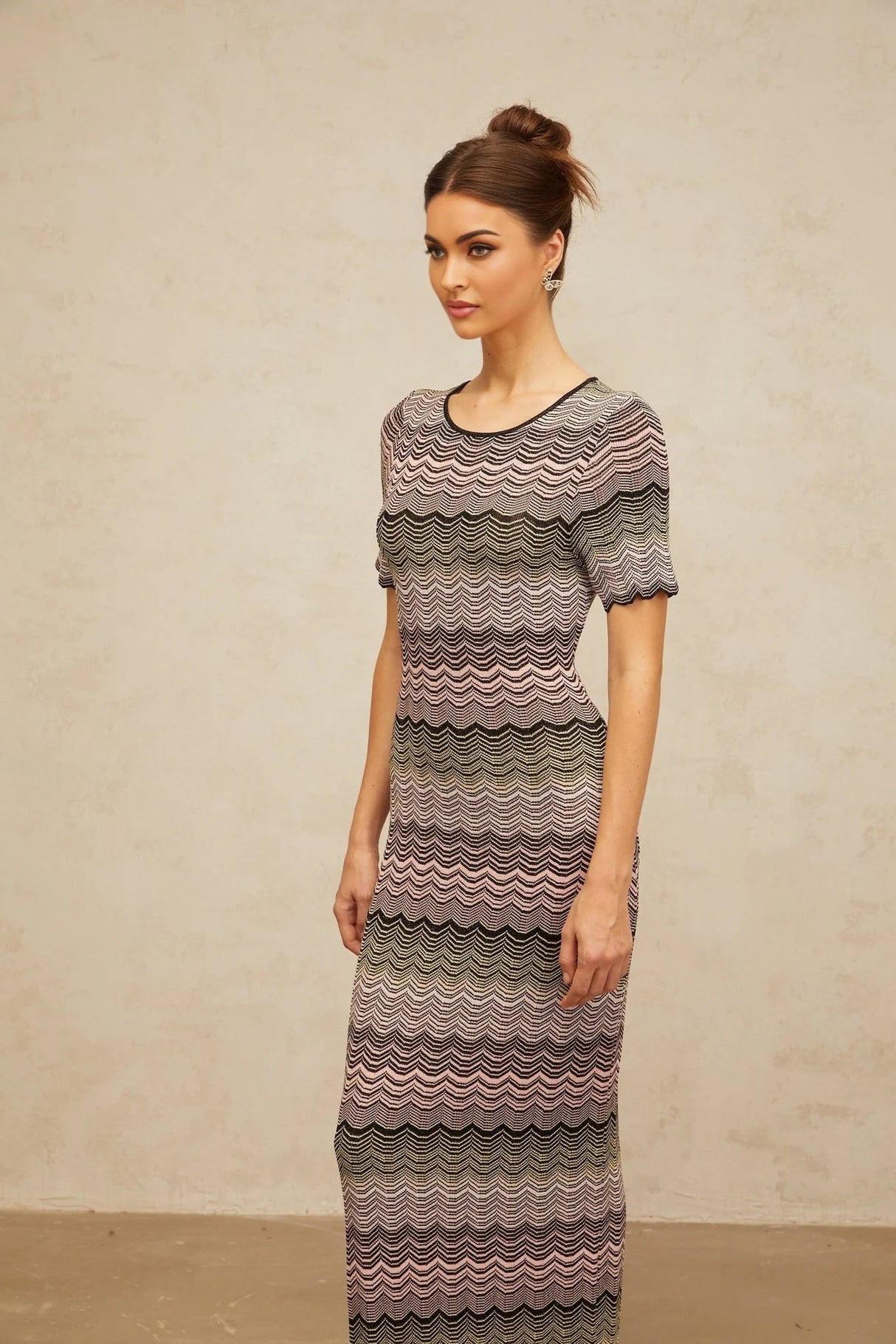 Arianna Maxi Dress Pink Wavy Crochet Knit